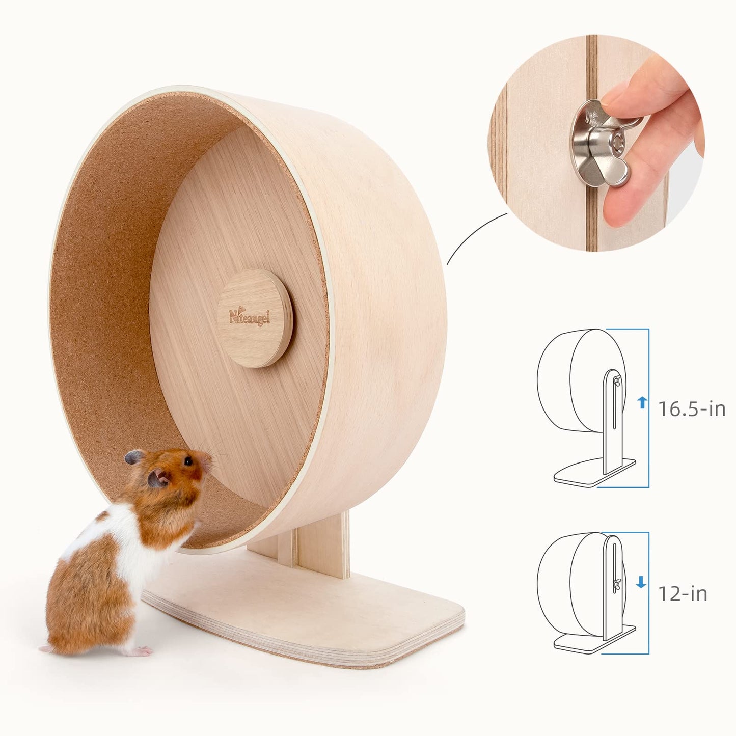Niteangel Wooden Hamster Exercise Wheel: - Silent Hamster Running Wheel for Hamsters Gerbil Mice and Other Similar-Sized Small Pets (Medium)