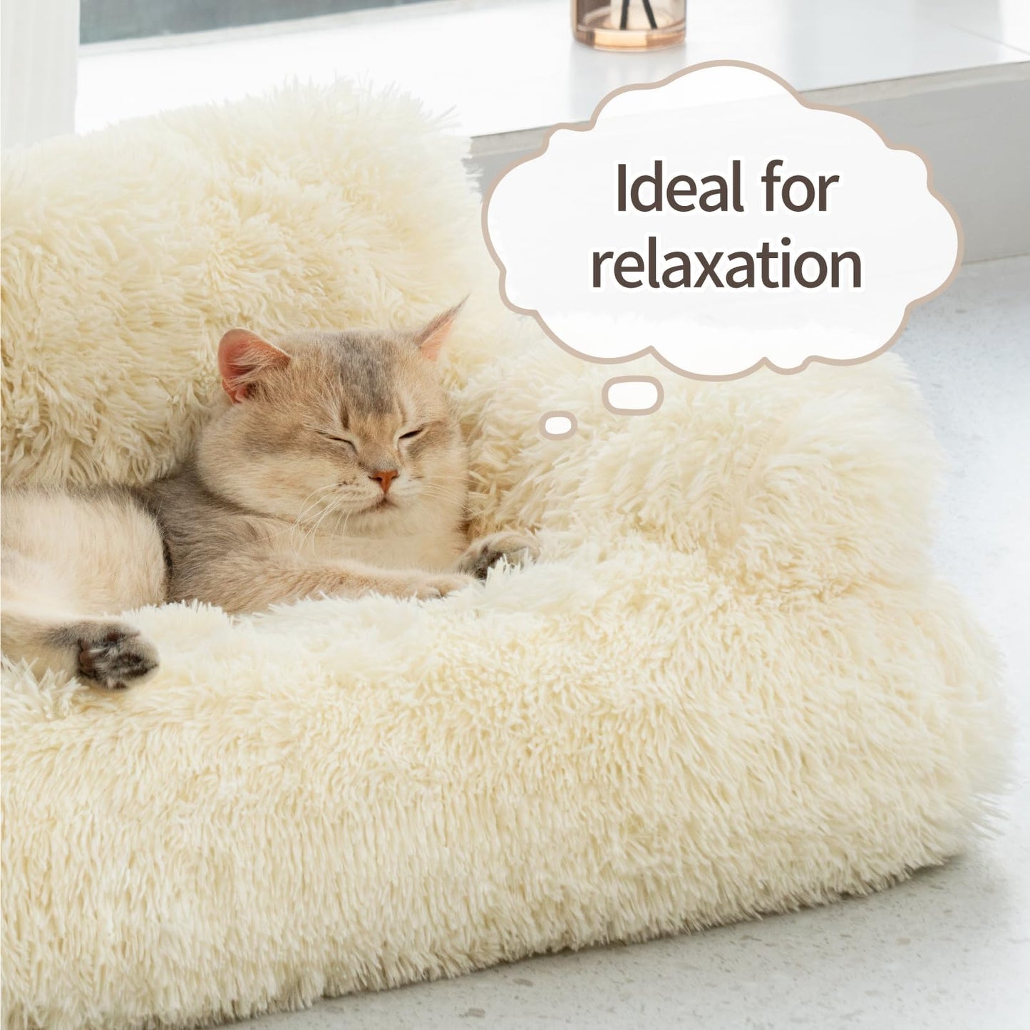 Pet Bed for Medium Small Cats and Dogs, Washable Puppy Sleeping Bed Cat Couch Pet Sofa Bed, Soft Calming Cat Sofa Beds for Indoor Cats Anti-Slip Bottom (Beige)