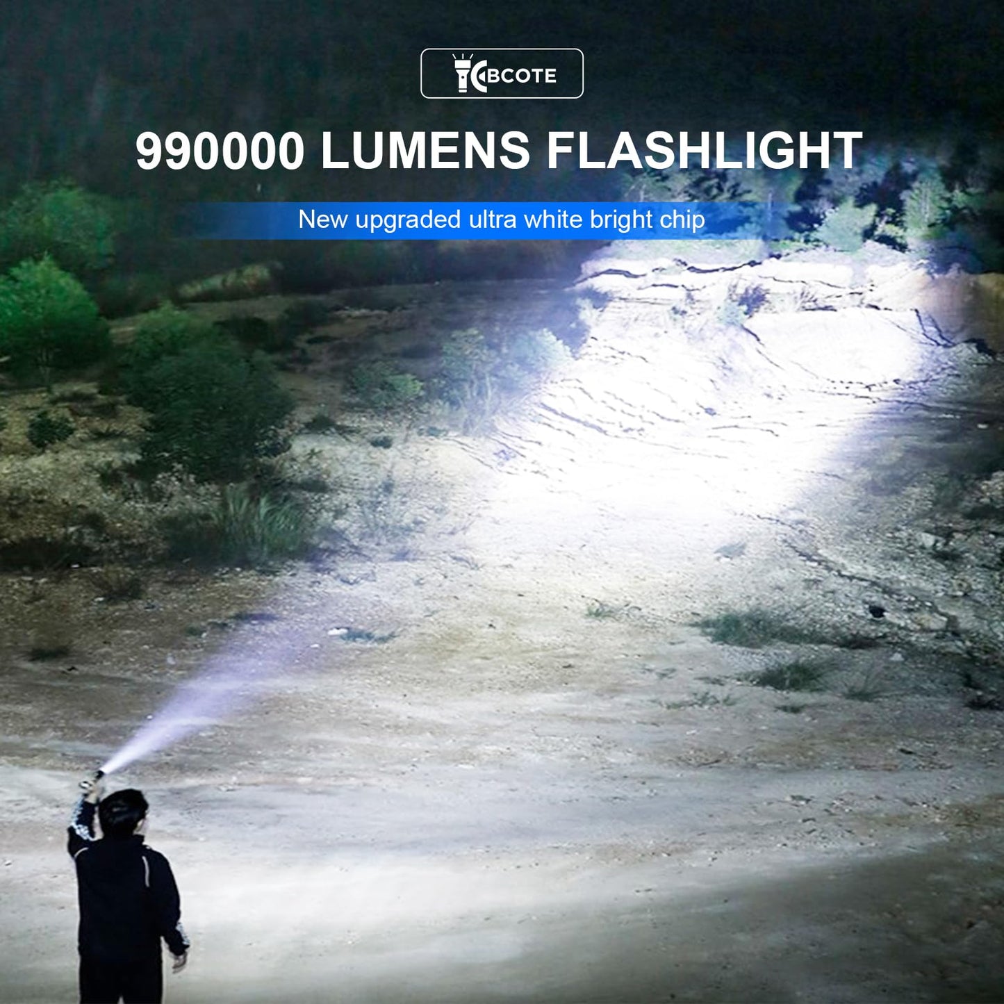 Rechargeable Flashlight 990000 Lumens, BCOTE 2 Pack Super Bright LED Flashlight Camping, Brightest High Powerful Handheld Flashlights - 7 Modes with COB Light, IPX7 Waterproof Home Outdoor Flash Light