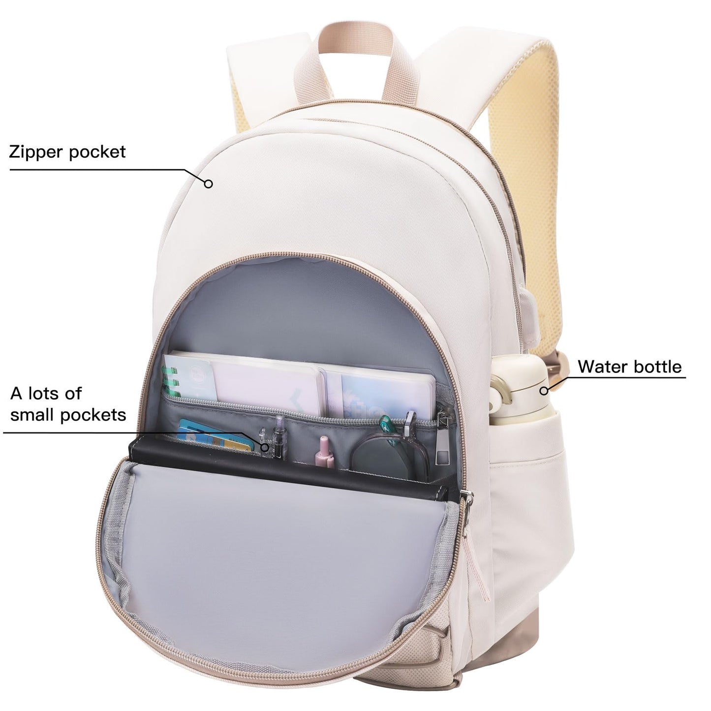 Backpack for Teens,Casual Laptop Backpack for Teenage Middle School High School, College Student Girls Boys，Khaki Beige