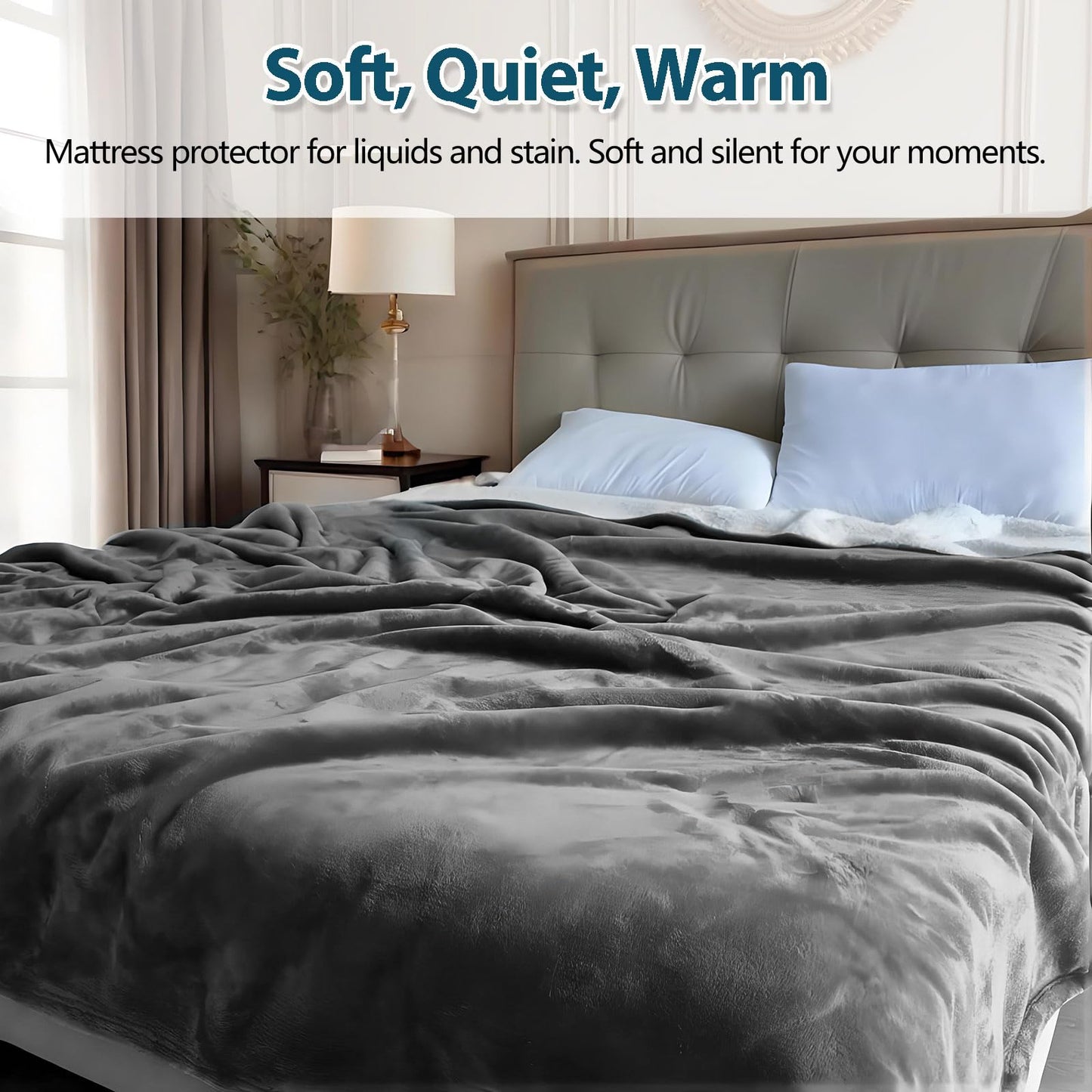 Haltune Waterproof and Stain Proof Blanket for Bed 230 * 203cm,King Size Grey Bed Dry Guard Blanket, Gray Flannel & Sherpa Throw Blanket
