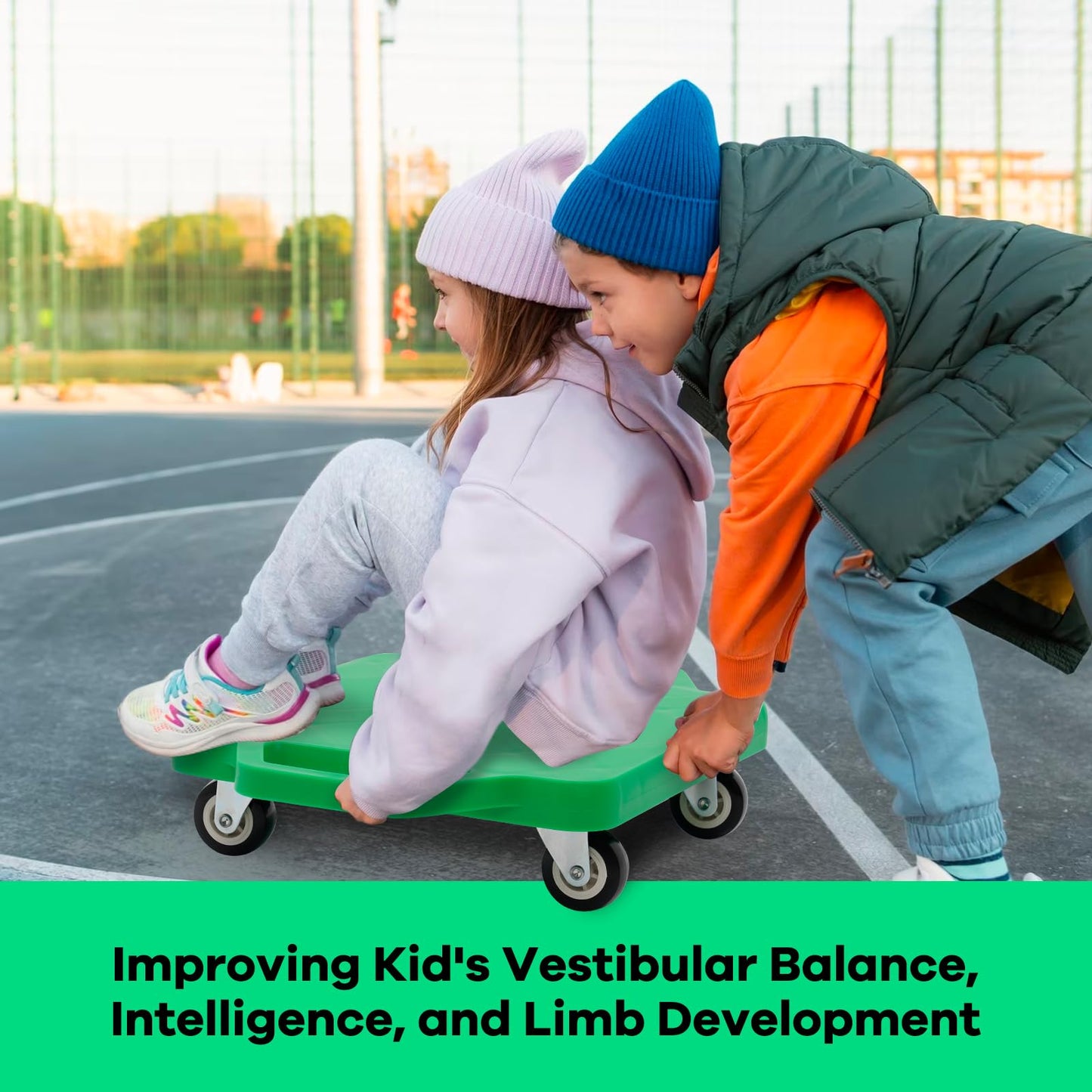 Kids Sitting Scooter Board with Universal Wheels Safety Plastic Scooter for Kids Ages 3-12 Manual Sport Scooters with Handles for Gym Class