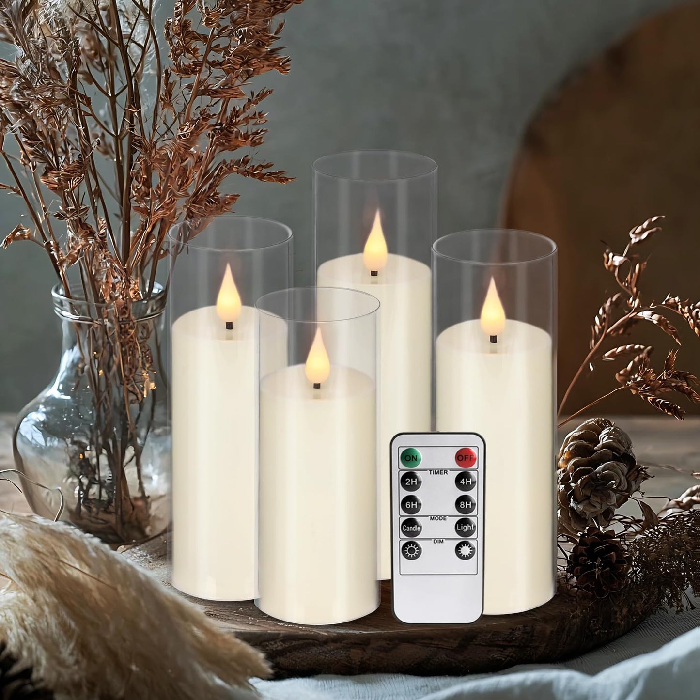 Aamdkcyu 24-Pack Flameless Candles with Remote, B-Series Acrylic LED Candles in 3 Sizes, Timer & 10 Brightness Levels for Home Decor, Wedding, Centerpieces