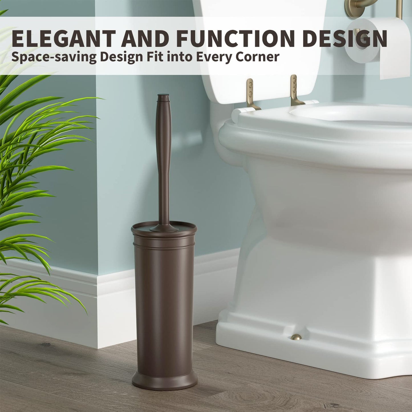Toilet Brush and Holder 2 Pack, Toilet Bowl Brush with Extra Long Handle, Toilet Scrubber and Covered Holder, Toilet Brushes for Bathroom-Space Saving, Covered Brush, Durable, Deep Cleaning(Bronze)