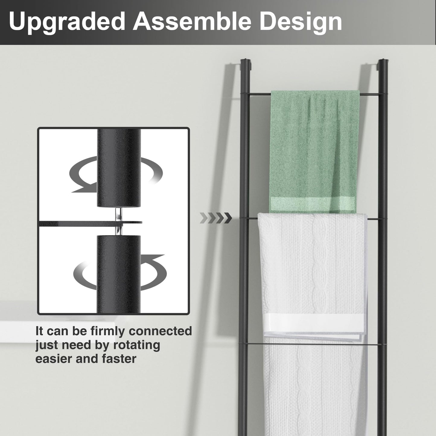 Pickpiff Black Metal Blanket Ladder - Free Standing Wall Leaning Ladder Towel Rack for Decorative Bathroom, Living Room, Kitchen, Holder for Towels, Blankets, Quilts(4-Tiers, Black)