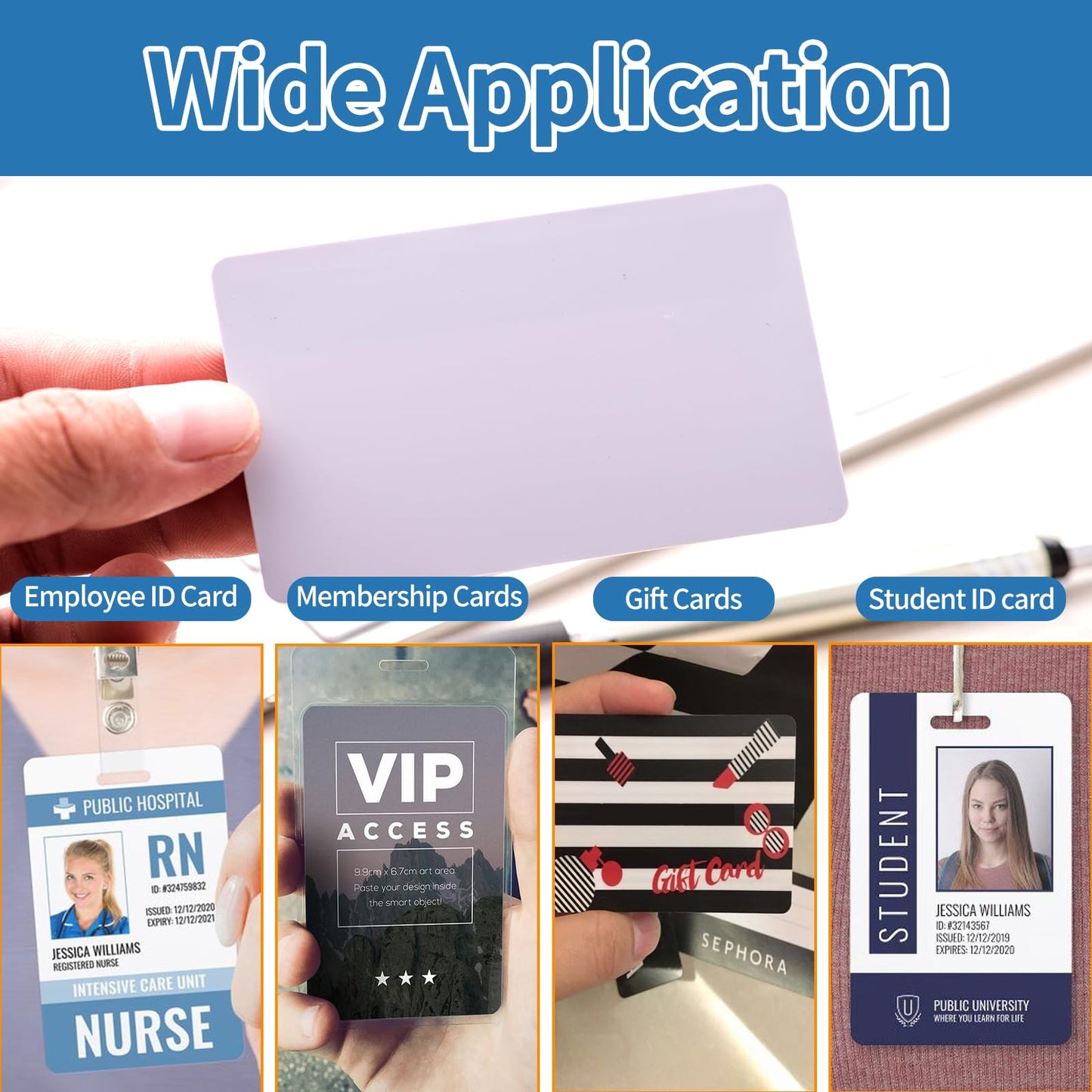 500 Pack - Premium Blank PVC Cards for ID Badge Printers - Premium Quality White CR80 30 Mil (CR8030) by KLMNDUO - Compatible with Most Photo ID Badge Printers(White)