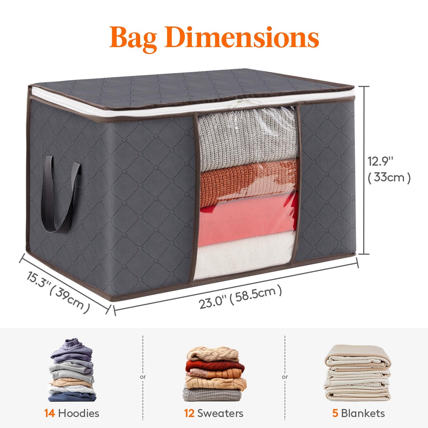 Lifewit 6 Pack Large Clothes Stoage Bags Boxes with Lids,75L Wardrobe Storage Organiser Packing Boxes for Moving House with Reinforced Handle Thick Fabric for Clothing Towel Blanket Bedding, Gray
