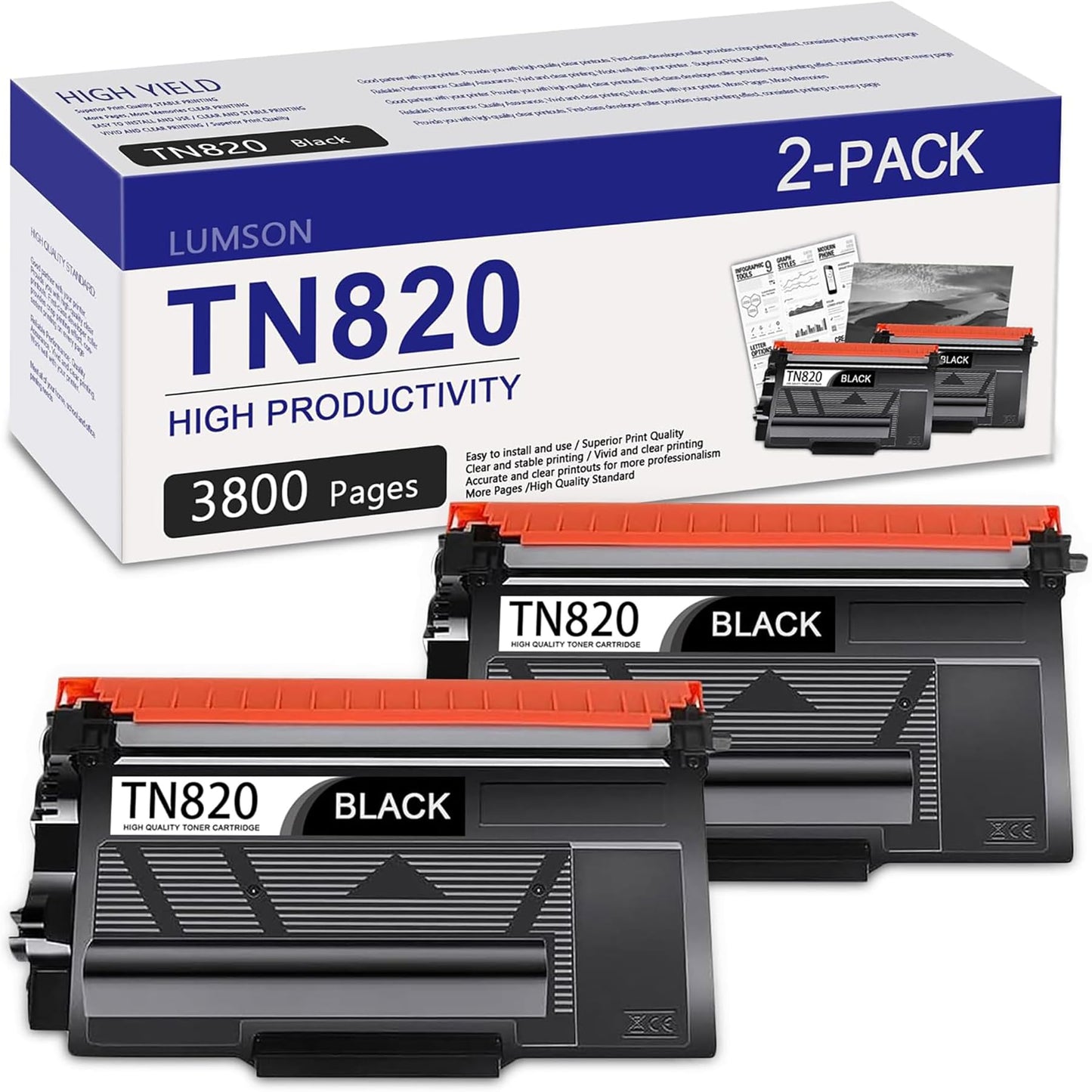 TN820 Toner Cartridge 2 Pack Replacement for Brother TN-820 Compatible with DCP-L5500DN HL-L5000D L5100DN L5200DWT L6200DWT L6300DW L6400DW MFC-L5700DW L5850DW L5900DW L6750DW L6900DW Printer Toner