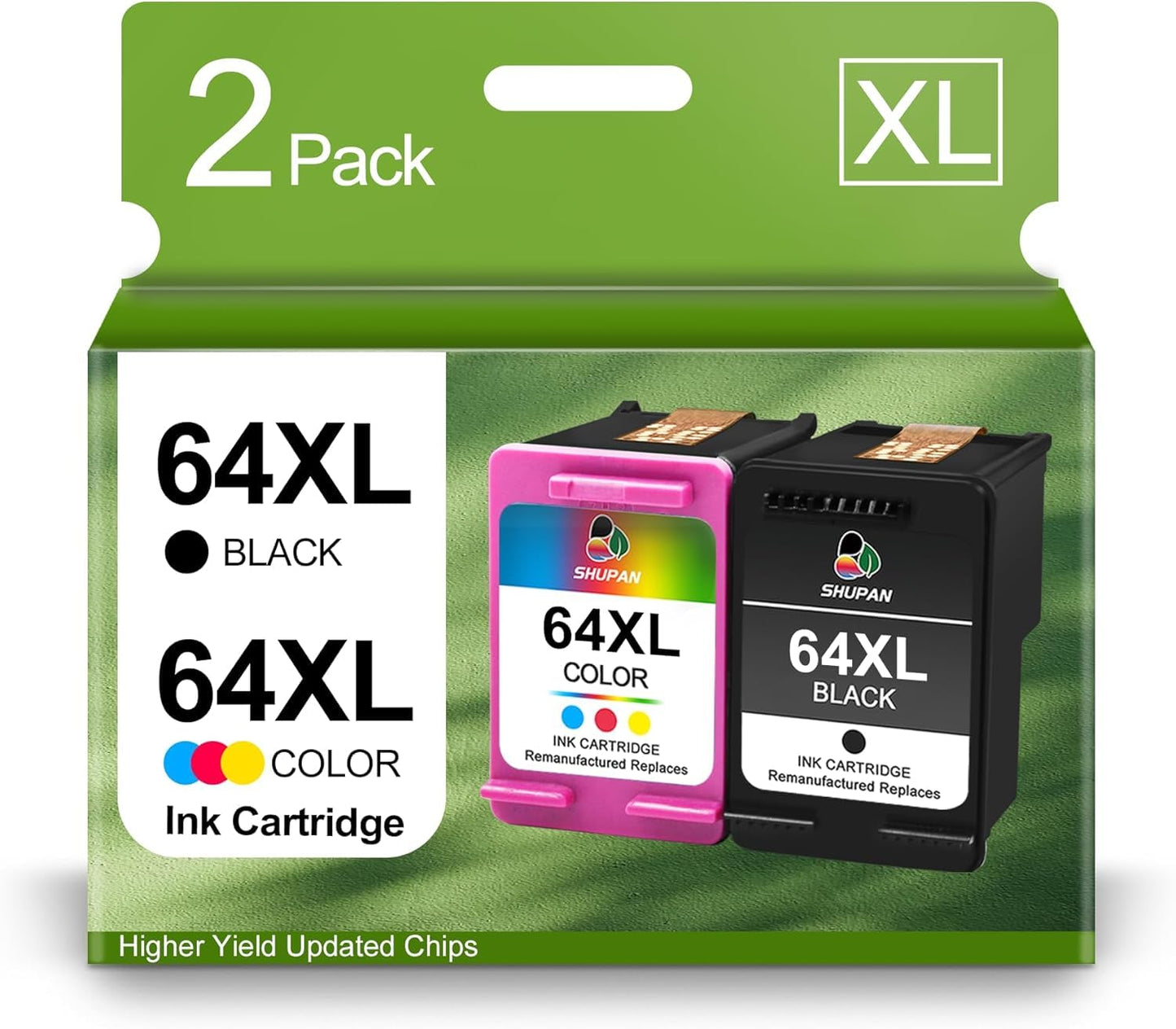 64XL Ink Cartridges Combo Pack Replacement for HP Ink 64 64XL 64 XL Ink for Envy Photo 7855 7858 6252 7800 7100 7155 7158 Tango Tango X Tango Terra (1 Black and 1 Color)