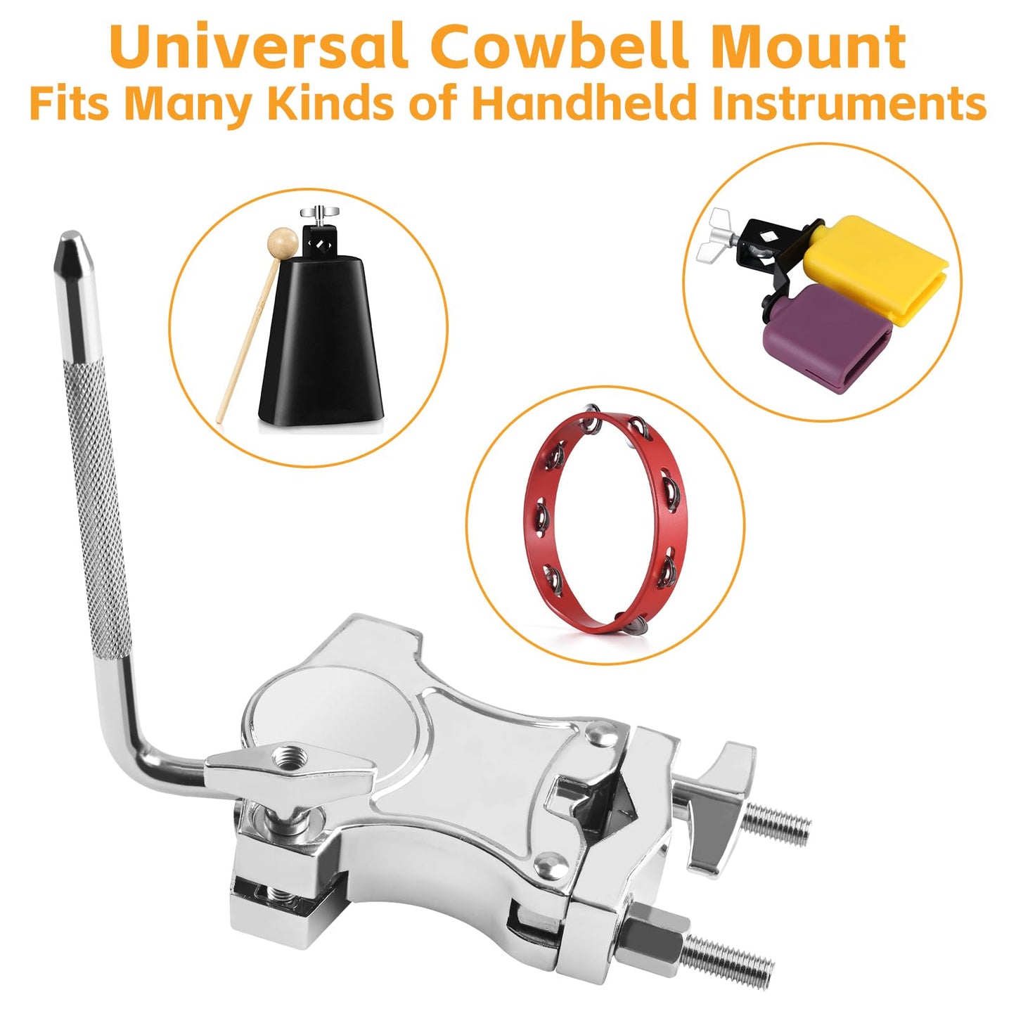 L-Rod Cowbells Cymbal Clamp, Zinc Alloy Tom Mounts for Drums Clamp, Percussion Mounting Bracket for Cowbells, Jam Blocks, Tambourines, Mini Timbales, and Electronic Pads to A Stand (L-Rod)