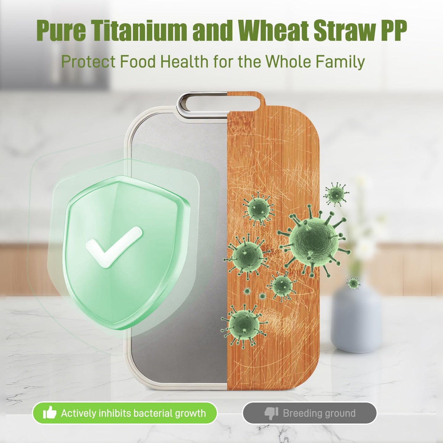 Titanium Cutting Board for Kitchen Double Sided Chopping Board, 100% Pure Titanium & Wheat Straw PP Food Grade Metal Cutting Board, Stain-Resistant Durable Easy to Clean (Large)
