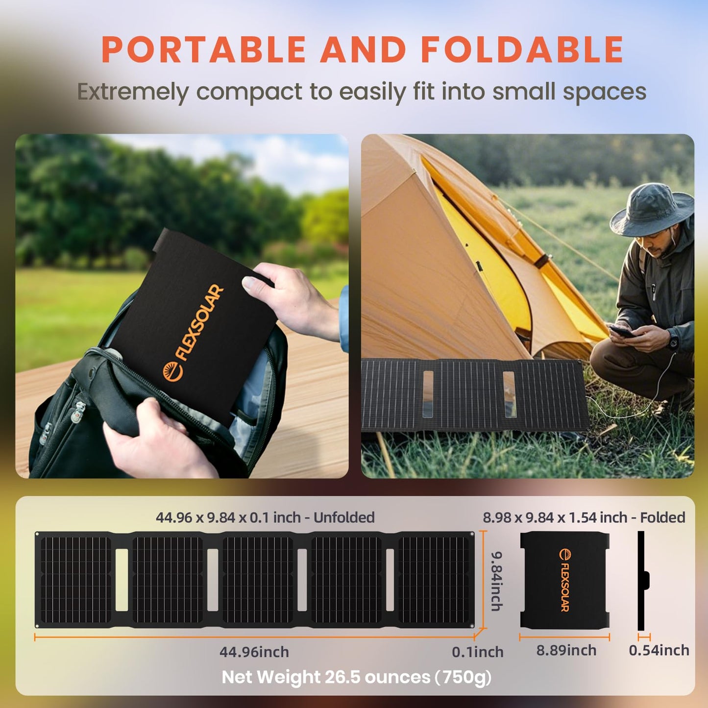 Upgraded FlexSolar 40W Portable Solar Panels Chargers with PD2.0 USB-C,QC3.0 USB-A and DC Outputs Foldable IP67 Waterproof Power Emergency Camping for Small Power Station,Phones, Power Banks
