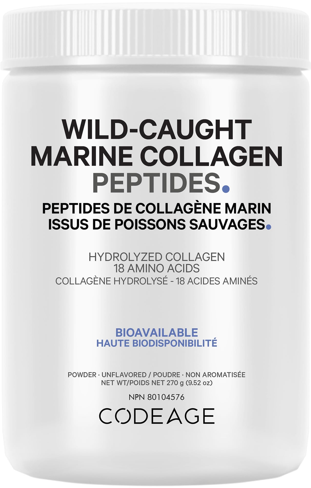 Codeage Marine Collagen Powder - Wild-Caught Hydrolyzed Fish Collagen Peptides - Type 1 & 3 Collagen Protein Supplement - Amino Acids for Skin, Hair, Nails - Paleo Friendly, Non-GMO, 270 g
