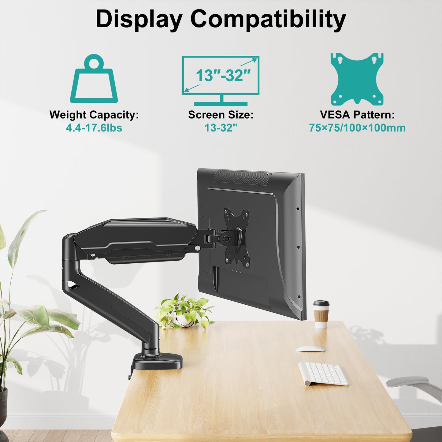 MOUNT PRO Single Monitor Mount,Articulating Spring Monitor Arm,Fits 13 to 32 Inch LCD Computer Monitors,Holds 17.6 lbs,Adjustable VESA Mount Desk Stand with Clamp,Grommet Base,VESA 75x75,100x100