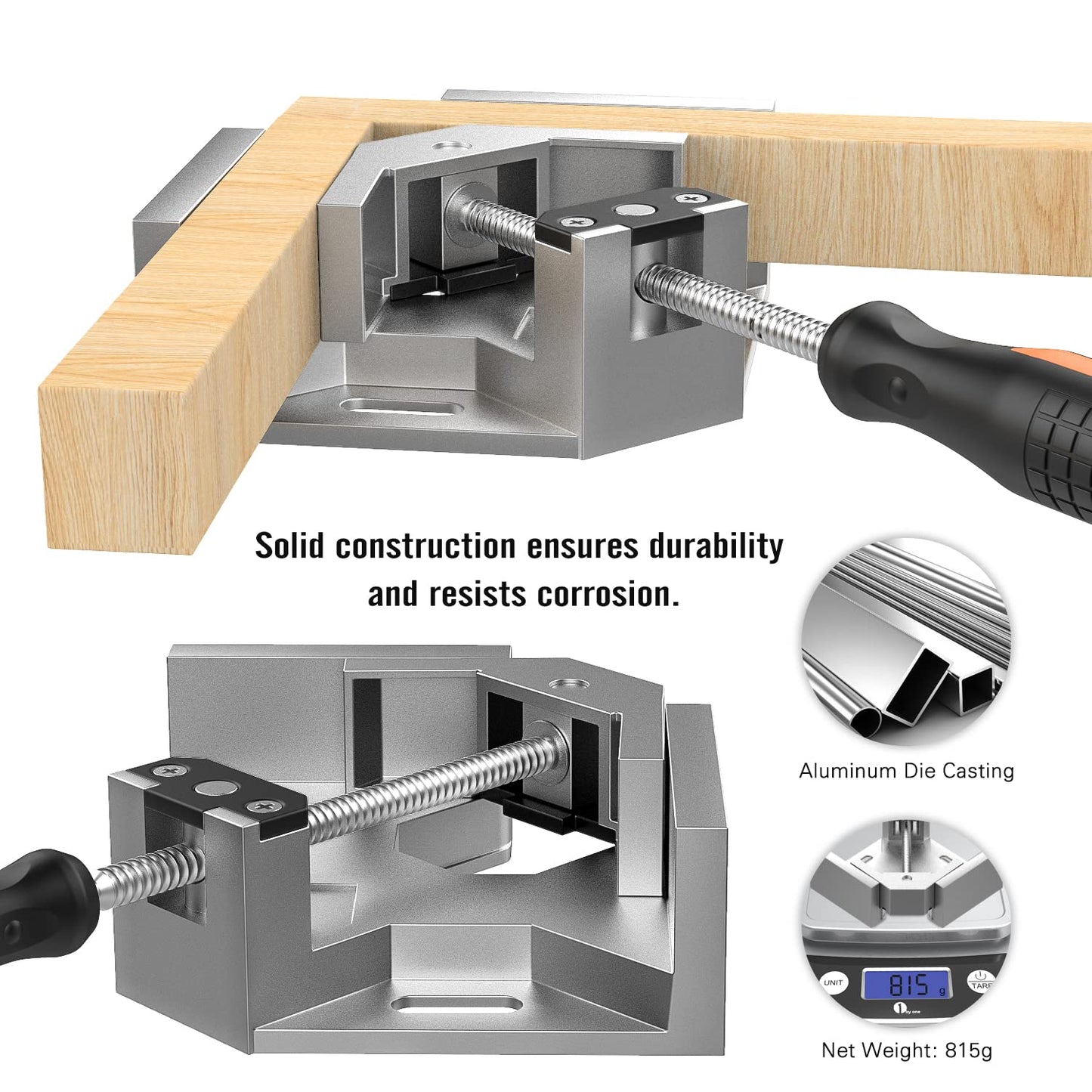 Right Angle Clamp, Housolution [4 Pack]Corner Clamps for Woodworking, 90° Aluminum Alloy with Adjustable Swing Jaw, Right Angle Clip Clamp Tool for Photo Frame Vise Holder Face Frame Boxes Cabinet