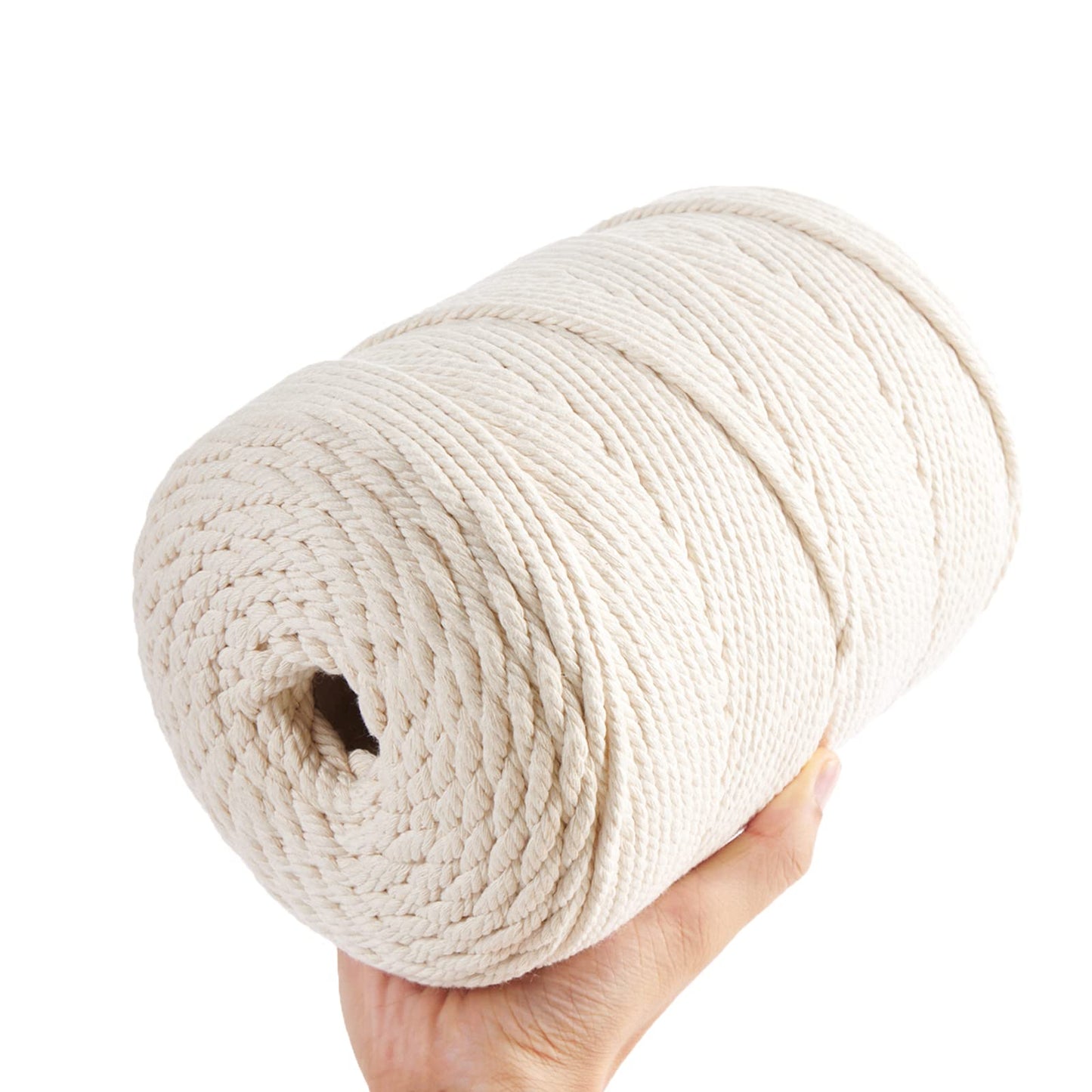 Macrame Cord 5mm x 328Yards, Natural Cotton Macrame Rope - 4 Strands Twisted Macrame Cotton Cord for Wall Hanging, Plant Hangers, Crafts, Gift Wrapping and Wedding Decorations(5mmX300m)