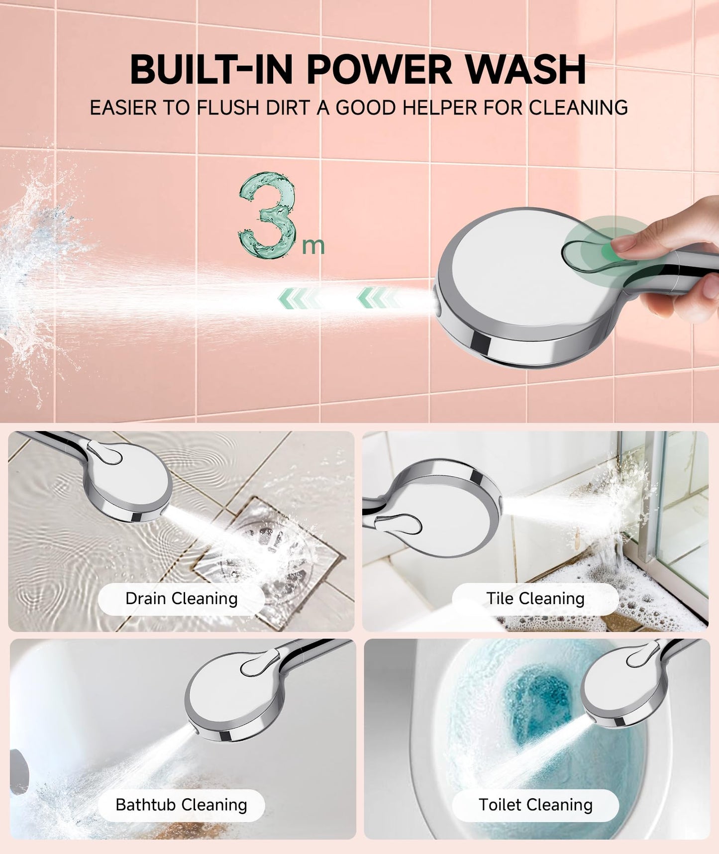 Filtered Shower Head with Handheld, 9-Spray Mode High Pressure Detachable Shower Head with Filters for Hard Water - Remove Chlorine (Chrome, 4 Filters)