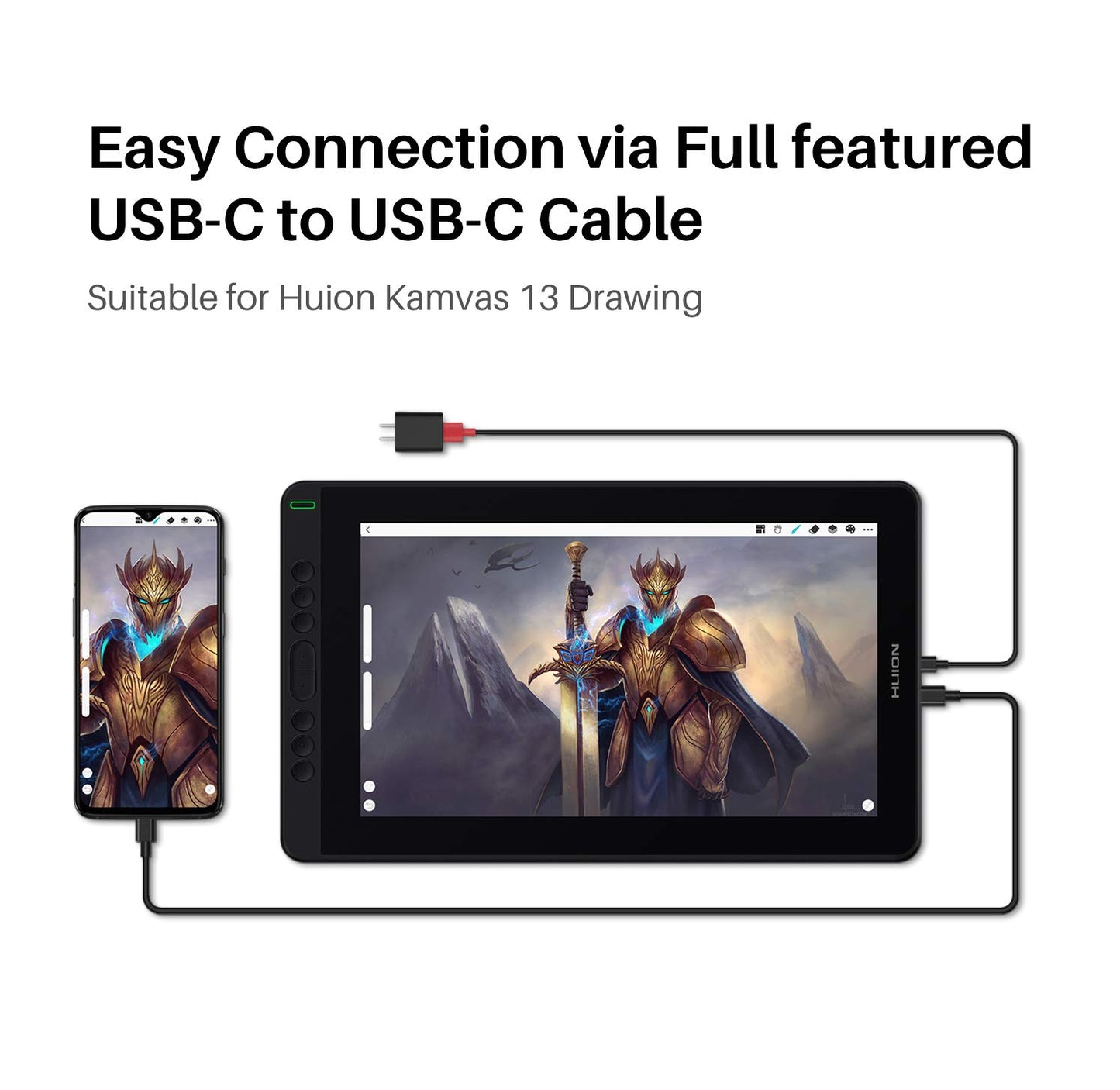 HUION Full-Featured Type-C USB-C to USB-C Cable USB 3.1 GEN 2 DP1.2 for Kamvas 12, 13, 16 (2021), Pro 13 (2.5K), 16 (2.5K), 16 (4K), 16 Plus (4K)