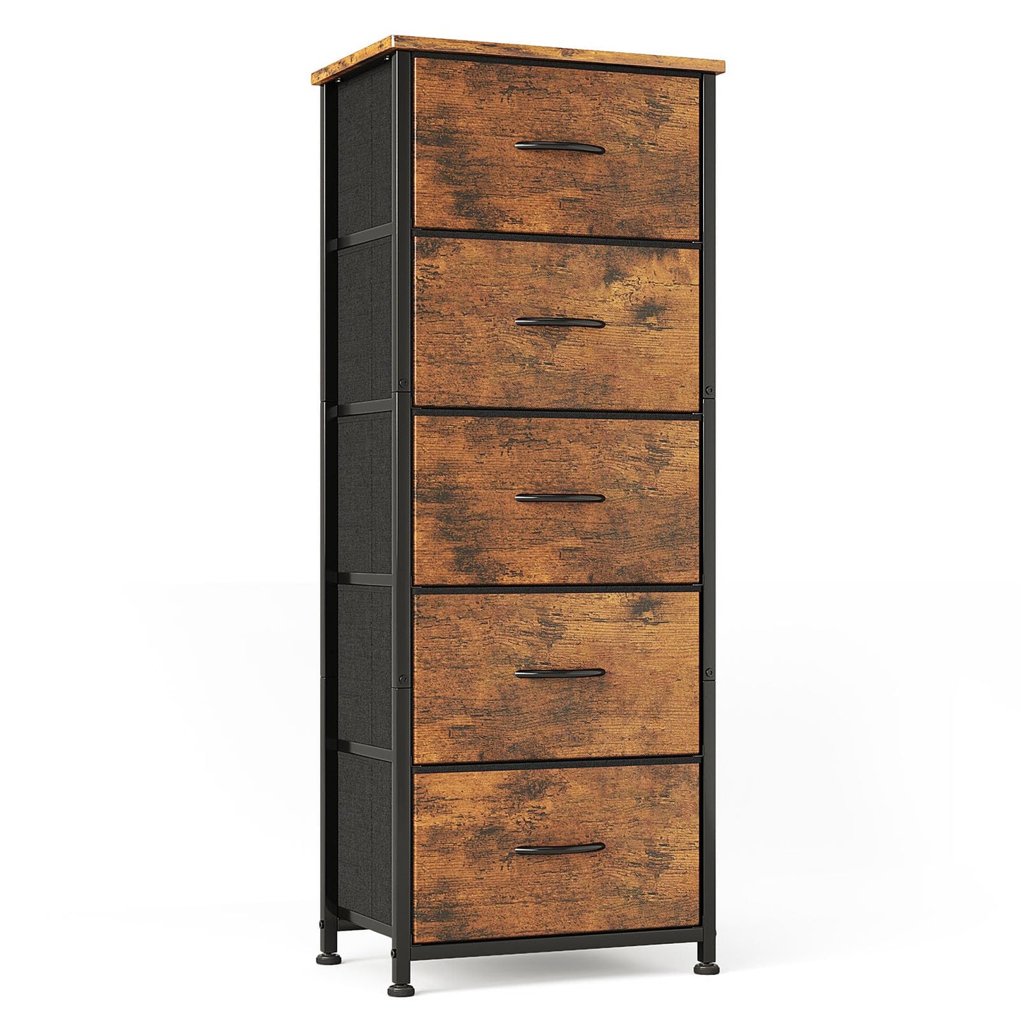 CAIYUN 5 Drawer Tall Dresser, Dresser for Bedroom Entryway Hallway, Closet Storage Drawer, Commode De Chambre, Armoire De Rangement, Rustic Brown