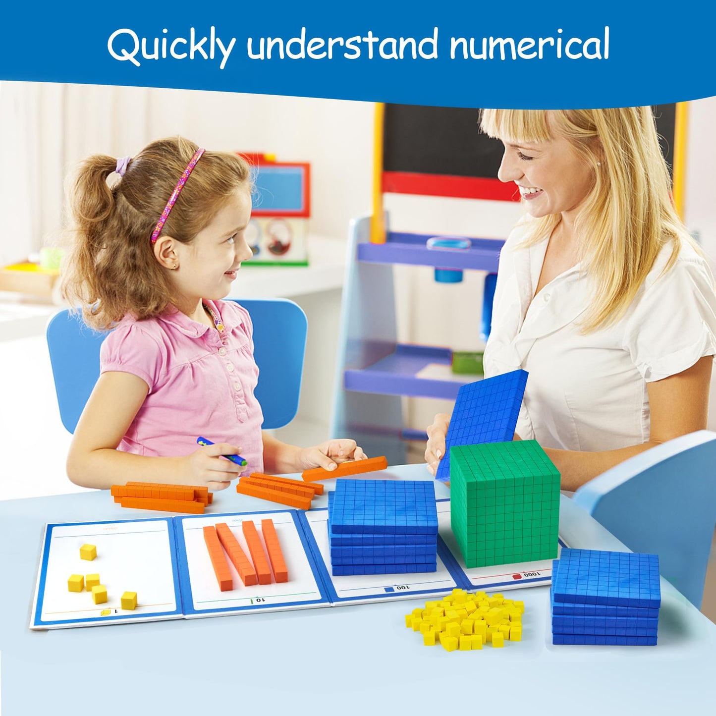stochastic box Foam Base Ten Blocks for Math, Place Value Blocks,Early Counting Manipulatives, Math Cubes for Kids Math Learning Tools in School Home