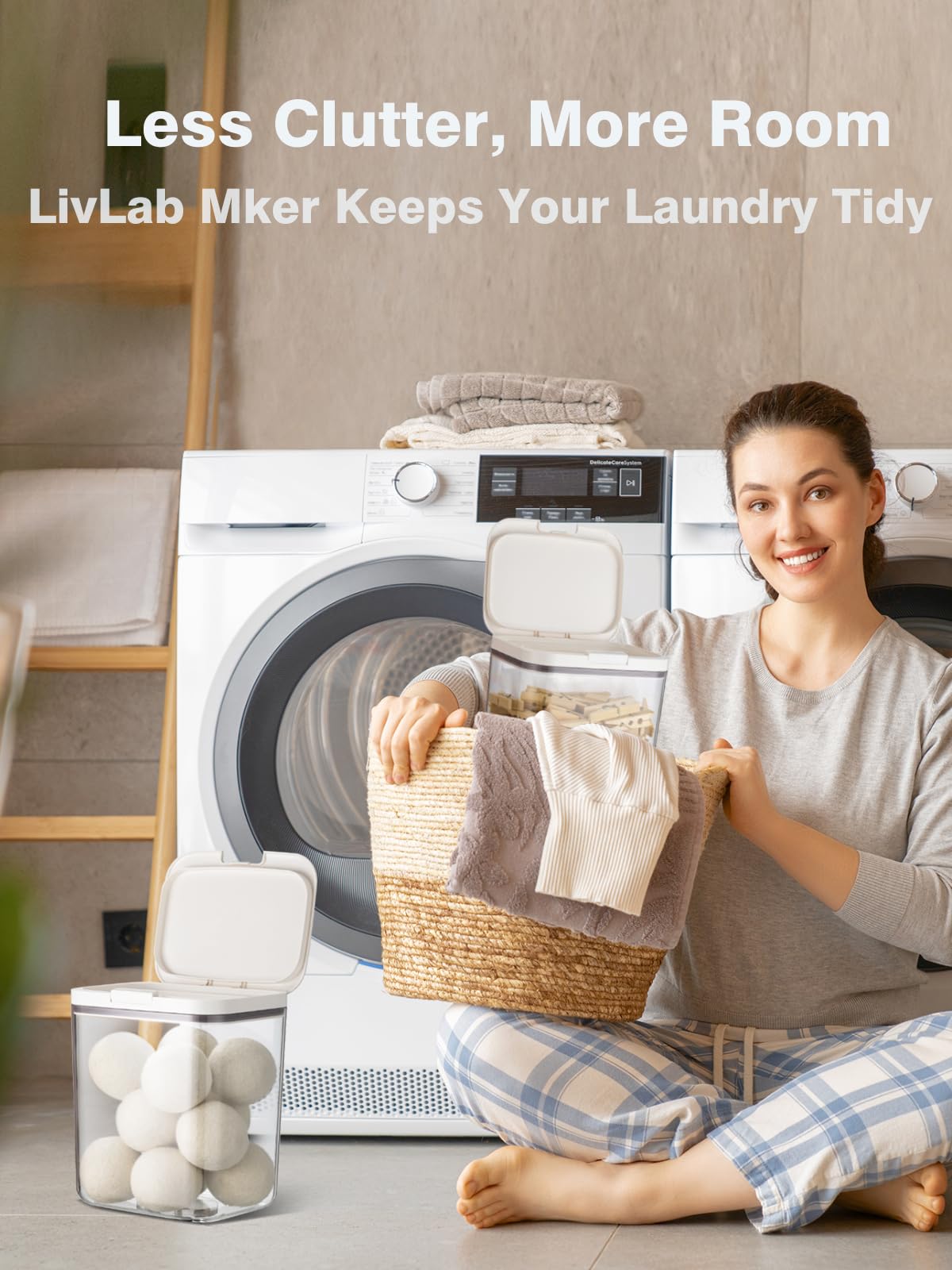 LivLab Mker Laundry Detergent Dispenser with One-Press Lid,for Laundry Room Organization,Clear PET Laundry Powder Container with Measuring Cup,Laundry pods Container (4pack-Clear)