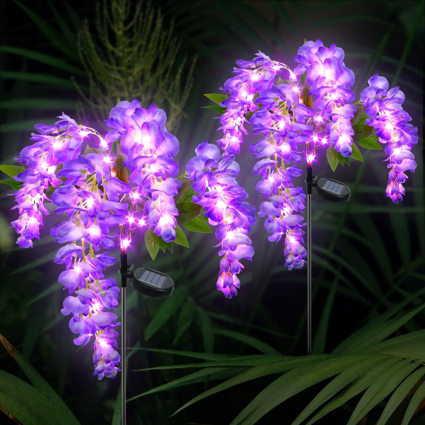 Ninonly Solar Garden Lights Outdoor, 2 Pack Solar Pathway Lights, 2 Lighting Modes Solar Wisteria Flowers Lights Outdoor Waterproof for Landscape Courtyard Lawn Decor