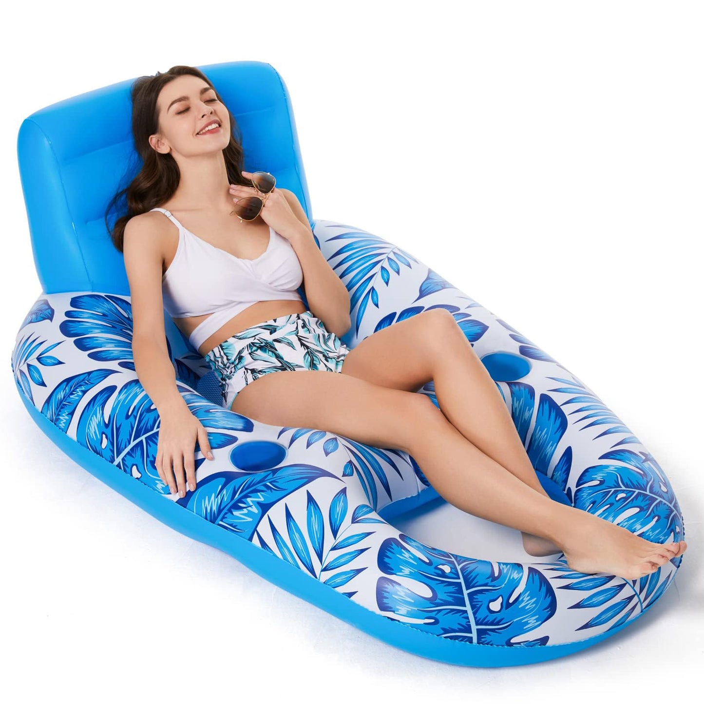 Jasonwell Inflatable Pool Float Adult - Pool Floaties Lounger Floats Raft Floating Chair Water Floaties for Swimming Lake Lounge Float with Cup Holders Beach Pool Party Toys for Adults（Bule）
