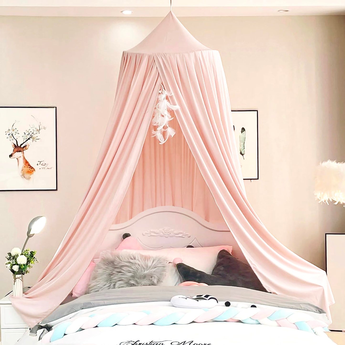 Extra Large Kids Bed Canopy for Girls Boys Bedroom Decor, Crib Nursery Hanging Light Blocking Reading Nook (Coral Pink)