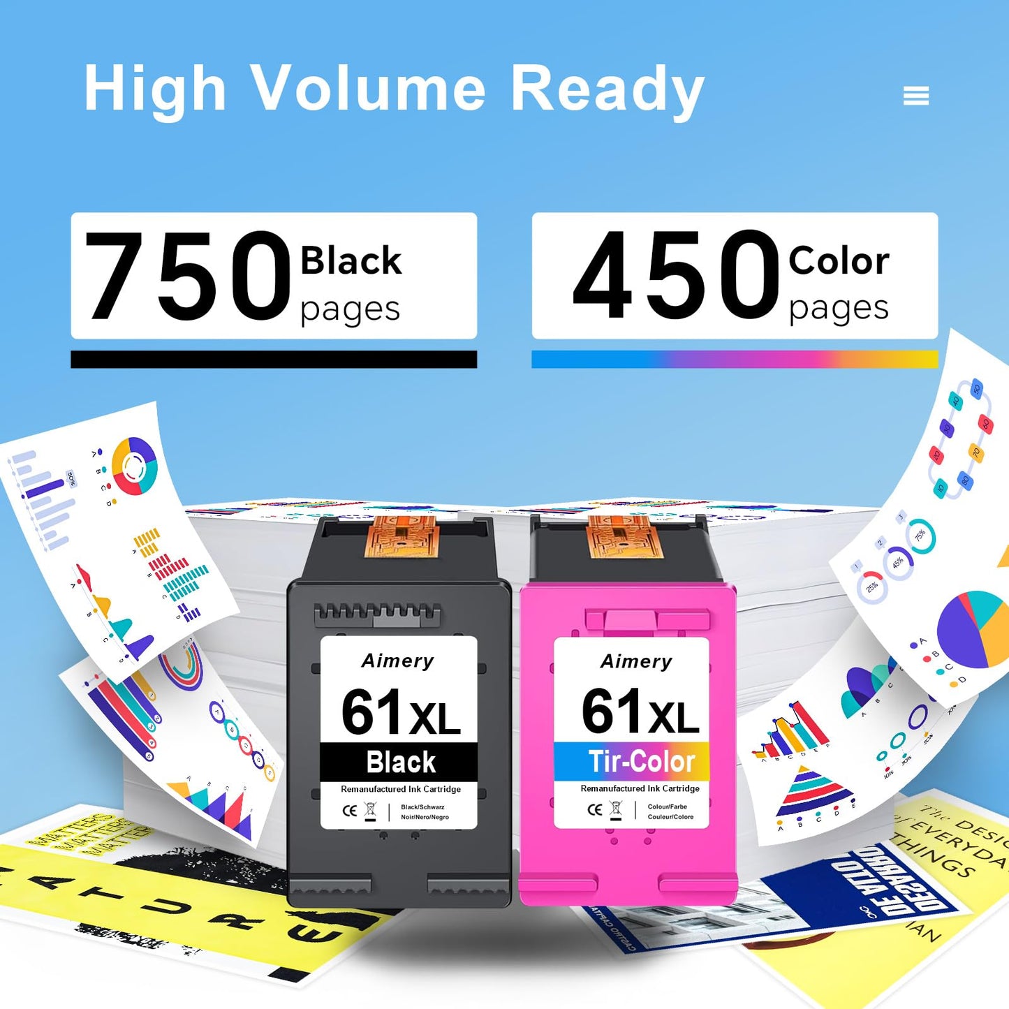 61XL Use for HP 61 Ink Cartridges XL Printer Ink Compatible for HP Envy 4500 4502 5530, Officejet 4630 4635 Deskjet 1000 1010 1512 Color Printers, Black & Tri-Color, 2-Pack