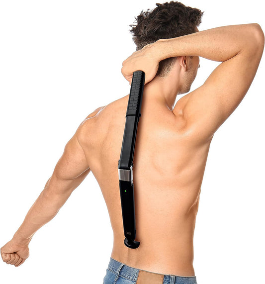 ChargeWorx Rechargeable Electric Back Shaver and Hair Trimmer, Extendable Electric Razor for Body Grooming, Portable Hair-Removal Device with Adjustable Folding Handle