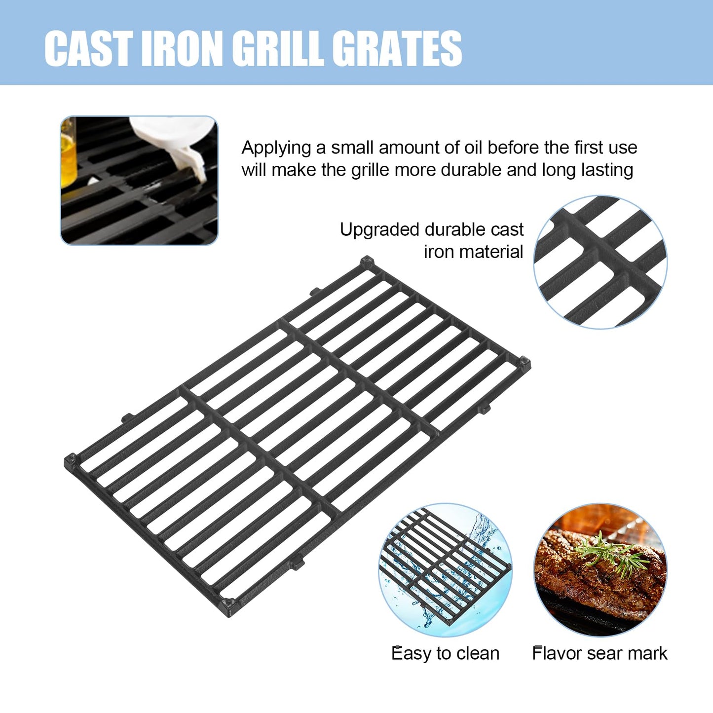 WEBROIL 17.5" 7637 Grill Grates Replacement Parts for Weber Spirit I/II 200 Series, Spirit E/S-210 E/S-220 Spirit II E/S-210 E/S-220 with Front Control,Cast Iron,2 Pack Diamond Shaped Cooking Grates