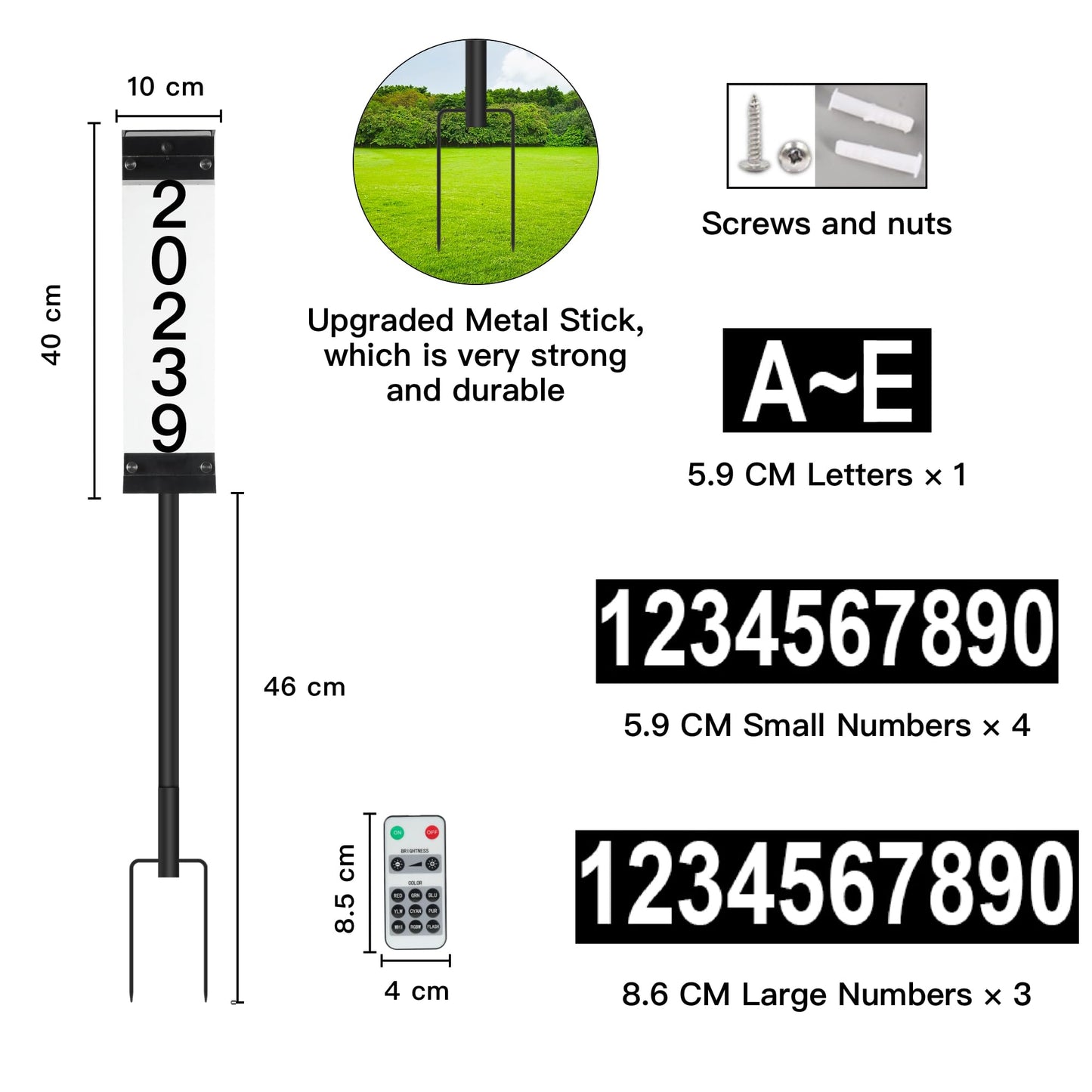 GOSUNWEY Solar House Numbers for Outside, Led Solar Address Sign with Stakes, Waterproof RGBW Lighted House Number Sign, Modern Address Plaque Solar Powered for Yard Home