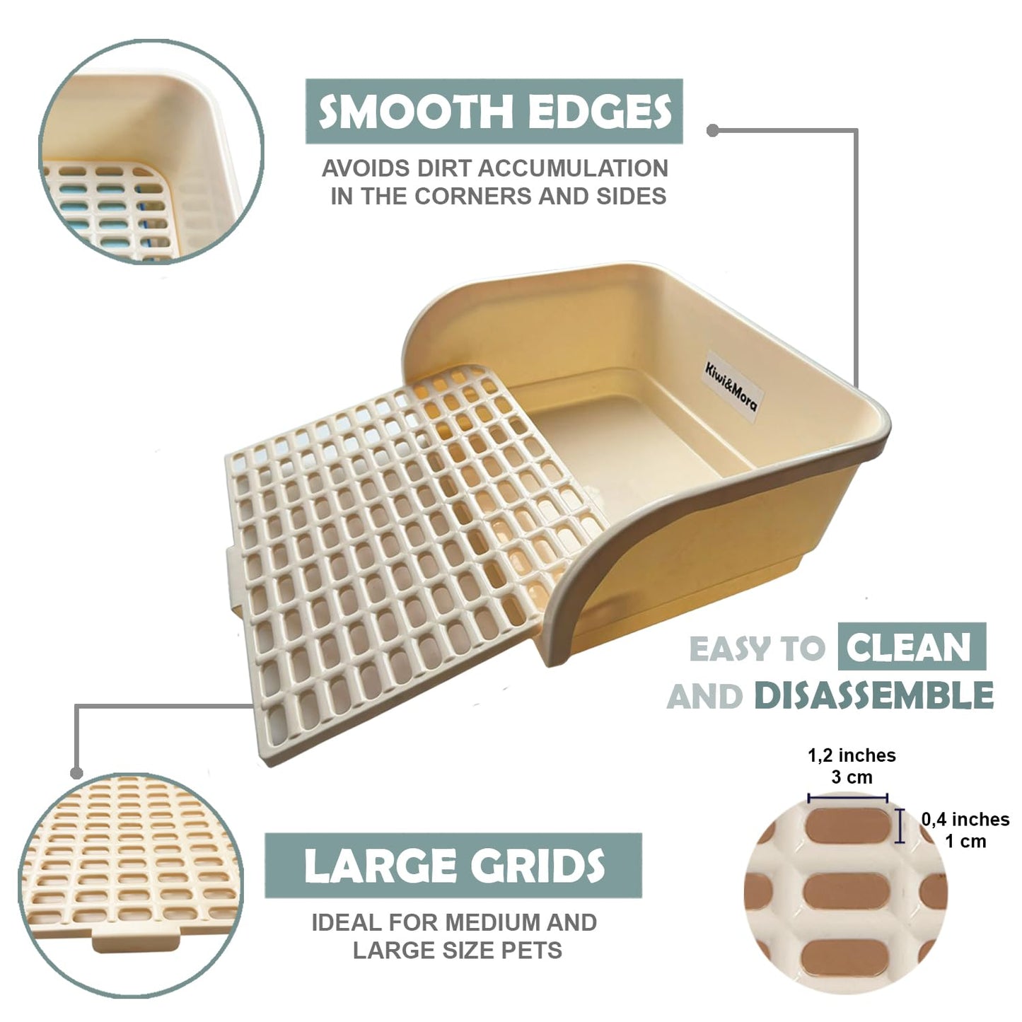 Kiwi & Mora Rabbit Litter Box - Extra Large Bunny Litter Box, Easy to Clean and Disassemble, Prevents Odors and Stains. Training Toilet Pan for Guinea Pig, Hamster, Kitty, Ferret, Galesaur,Chinchilla