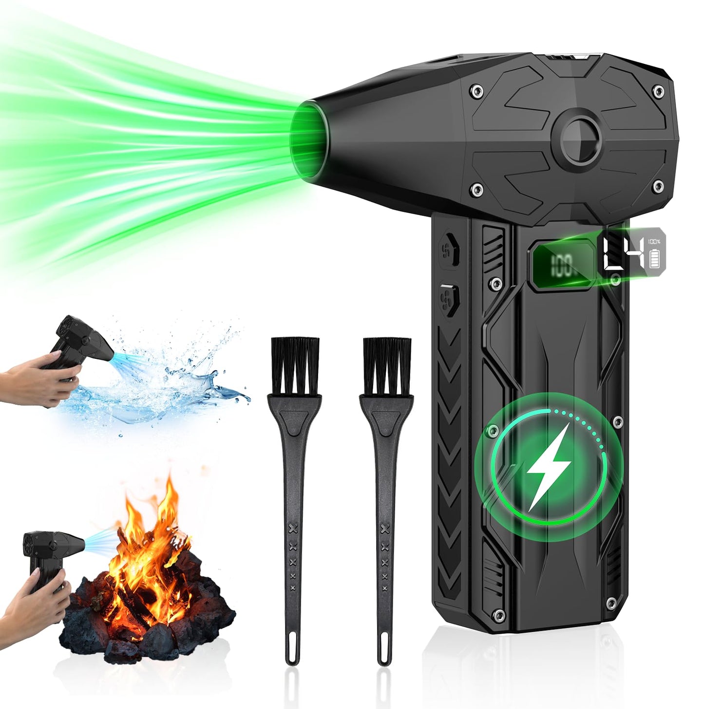 Compressed Air Duster, 4-Gear Adjustable 350000RPM Electric Air Duster,Jet Dry Blower Replace Air Can - No Canned Air Duster，10000mAh Rechargeable Air Blower for Deep Computer Clean (Black-2)