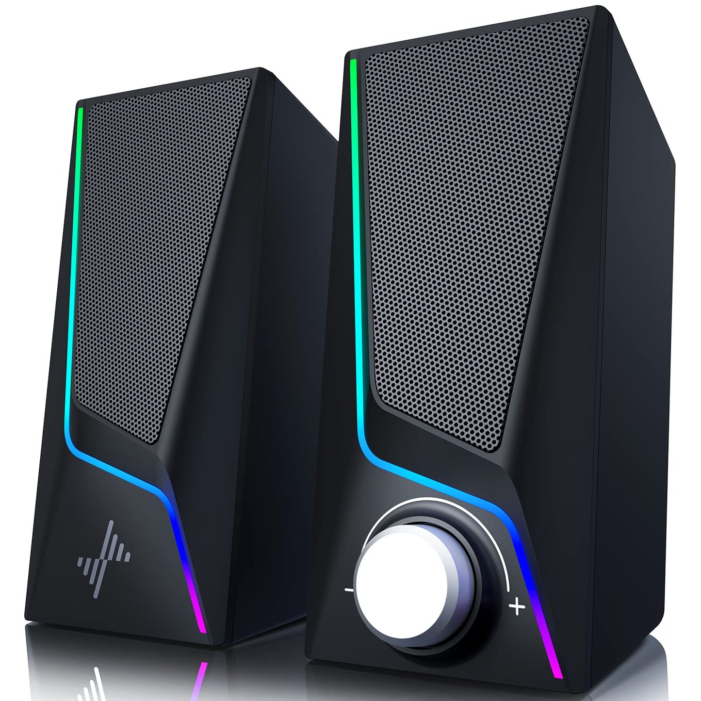 Computer Speakers, Nylavee PC Speakers with 6 Colorful LED Modes, USB Powered Desktop Speakers with 2 Bass-Boost Ports, 2 Speaker Units and 3.5mm Aux-in Cable for PC, Monitor, Laptop, Tablet, Phone