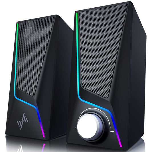 Computer Speakers, Nylavee PC Speakers with 6 Colorful LED Modes, USB Powered Desktop Speakers with 2 Bass-Boost Ports, 2 Speaker Units and 3.5mm Aux-in Cable for PC, Monitor, Laptop, Tablet, Phone