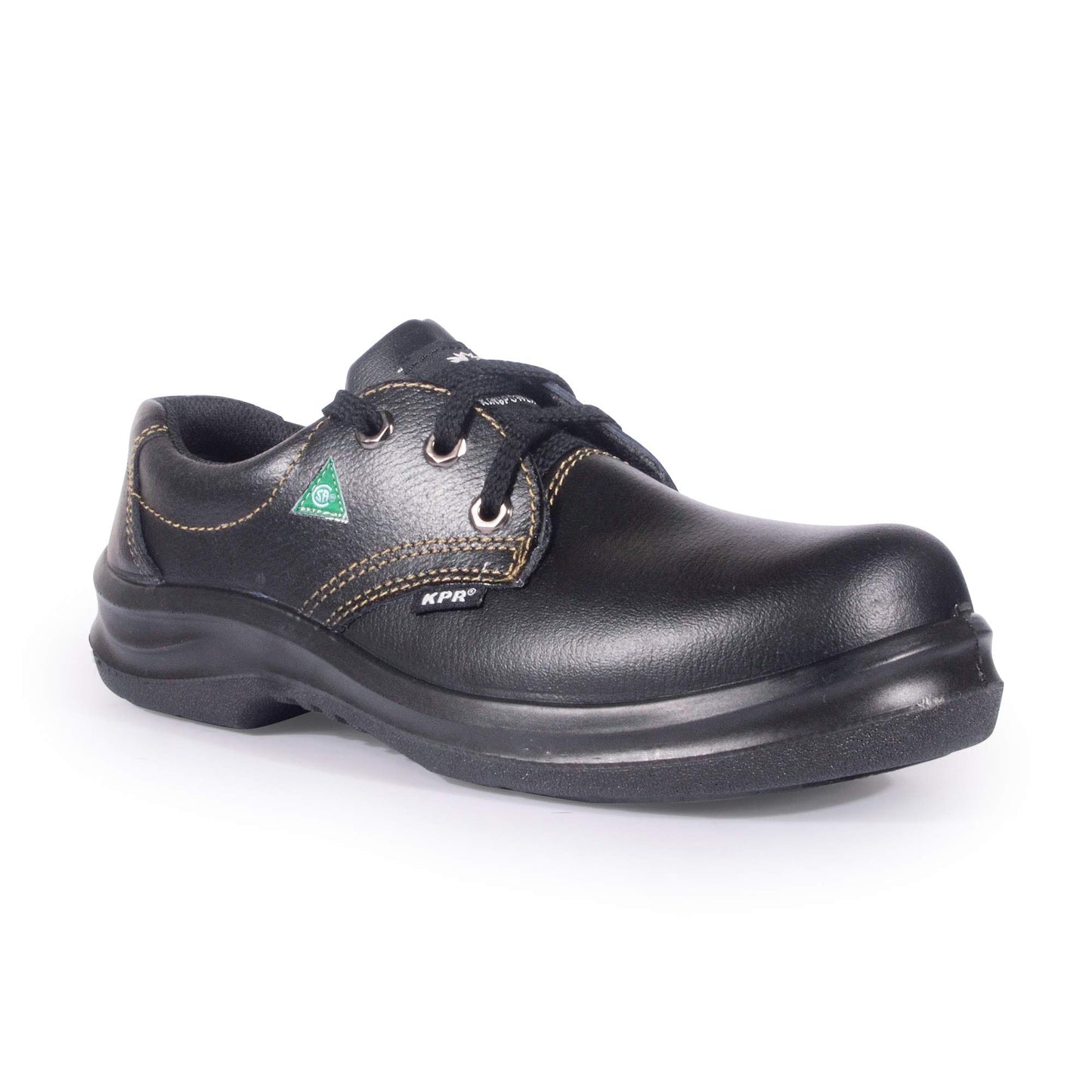 KPR Men's O010 Black Leather CSA Approved Green Triangle Comfort Oxford LACE UP Slip Resistant Safety Shoes, Men's US 10