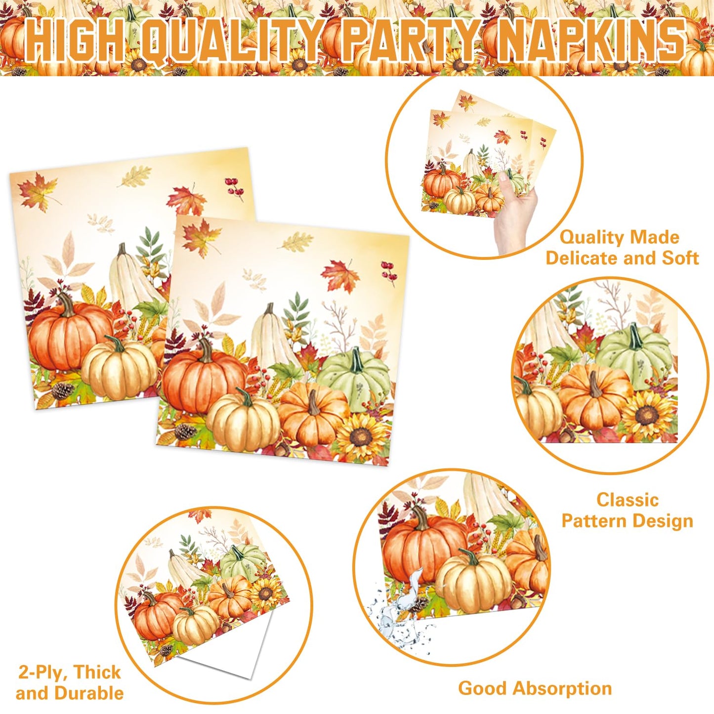 170PCS Fall Party Decorations Kit Includes Pumpkin Harvest Disposable Paper Plates, Napkins, Cups, Cutlery, Banner, Tablecloth for Autumn Holiday Thanksgiving Autumn Party Decorations, Serve 24