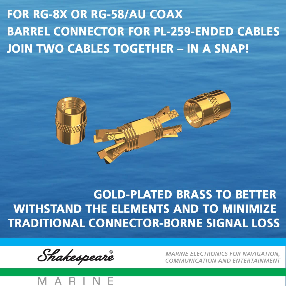 Shakespeare PL-258-CP-G Marine Center Pin Spice Connector, Gold