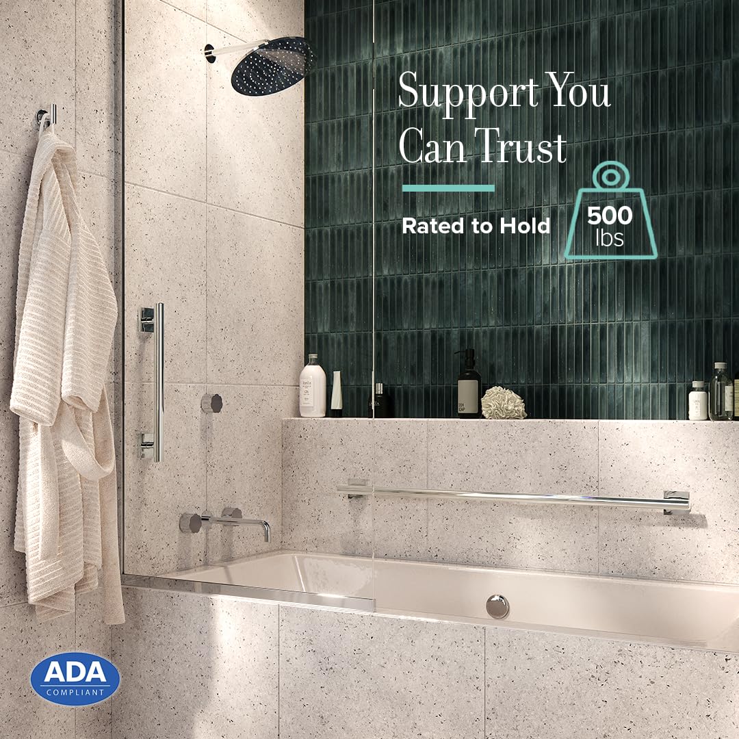 Gatco 940 Elevate 12" L Grab Bar, Chrome/ADA Compliant Stainless Steel Safety Grab Bar for Bathroom