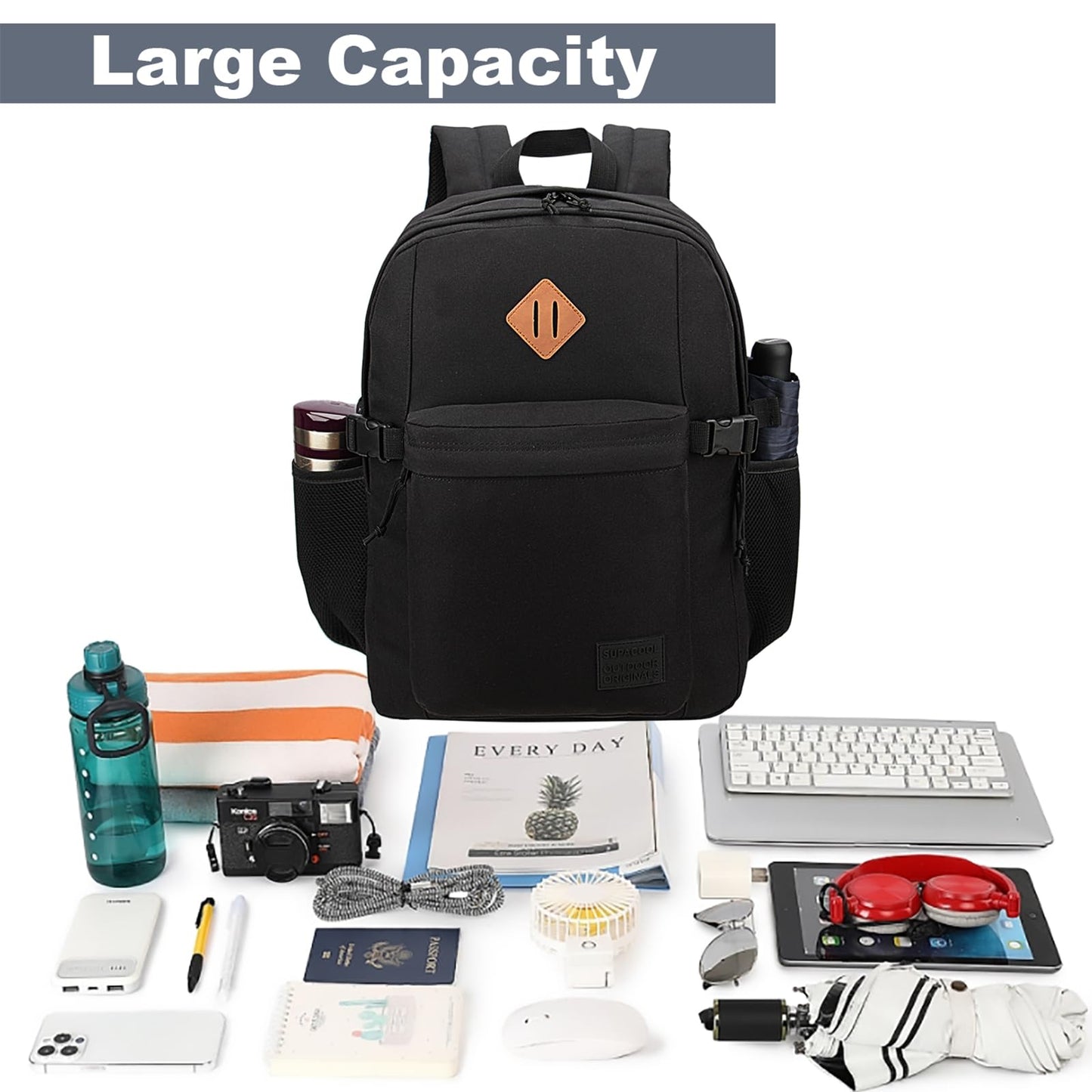 SUPACOOL Lightweight Casual Backpack for Men and Women, Travel Backpack, Large Backpack for Boys and Girls, black, Mittelgroße