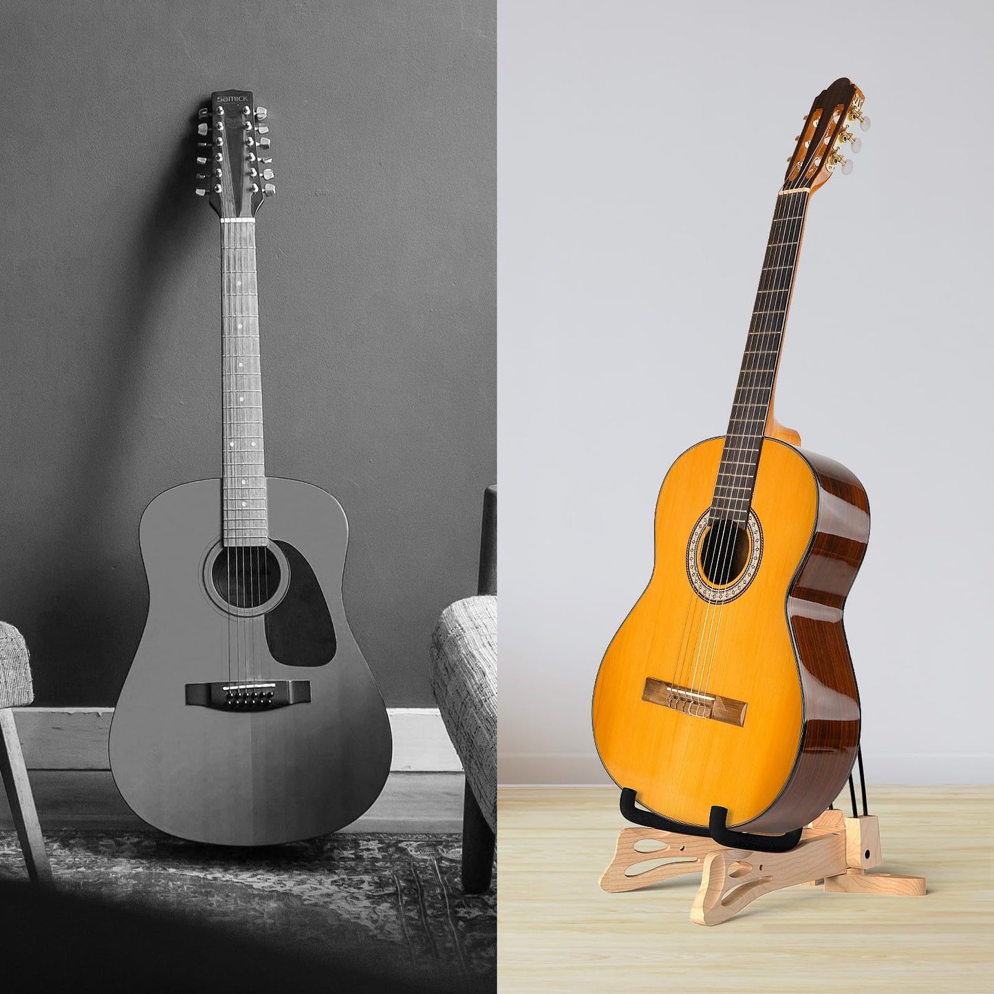 DIDA Acoustic Guitar Stand, Guitar Stand for Acoustic Holder, Folding Wooden Guitar Floor Stand with Non-slip Rubber and Soft Foam, Portable Musical Instrument Holder, Guitar Accessories (Ashwood)