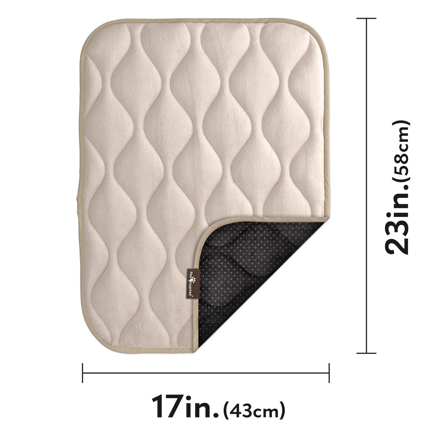 Paw Inspired Washable Padded Crate Mats for Dogs | 23” x 17” Size, Fits 24-inch Kennels | Leakproof, Reusable Plush Pet Pads (Tan)