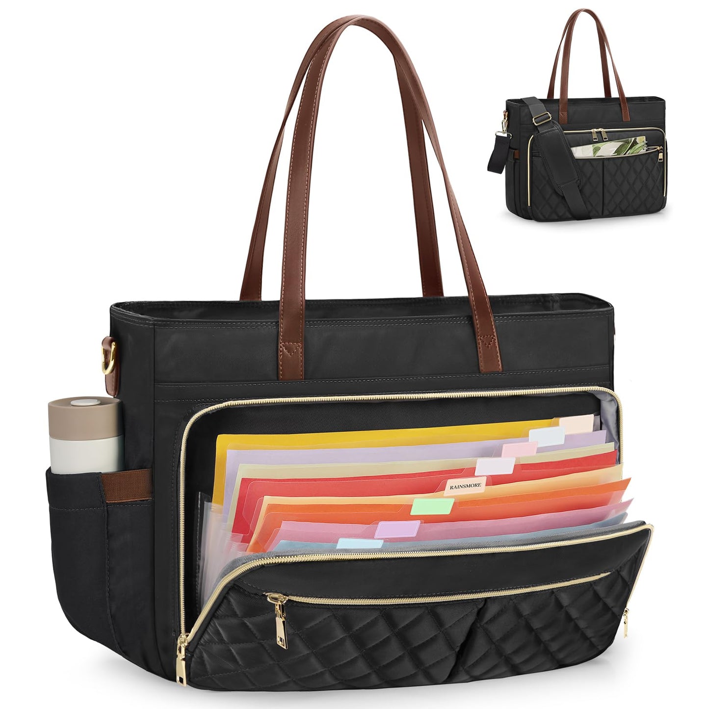 Teacher Bag 15.6 Inch Work Bag Women Laptop Tote Bag with Accordion File Organizer Pocket & Insulated Pocket Computer Tote Bag for Nursing, Office, College, Travel