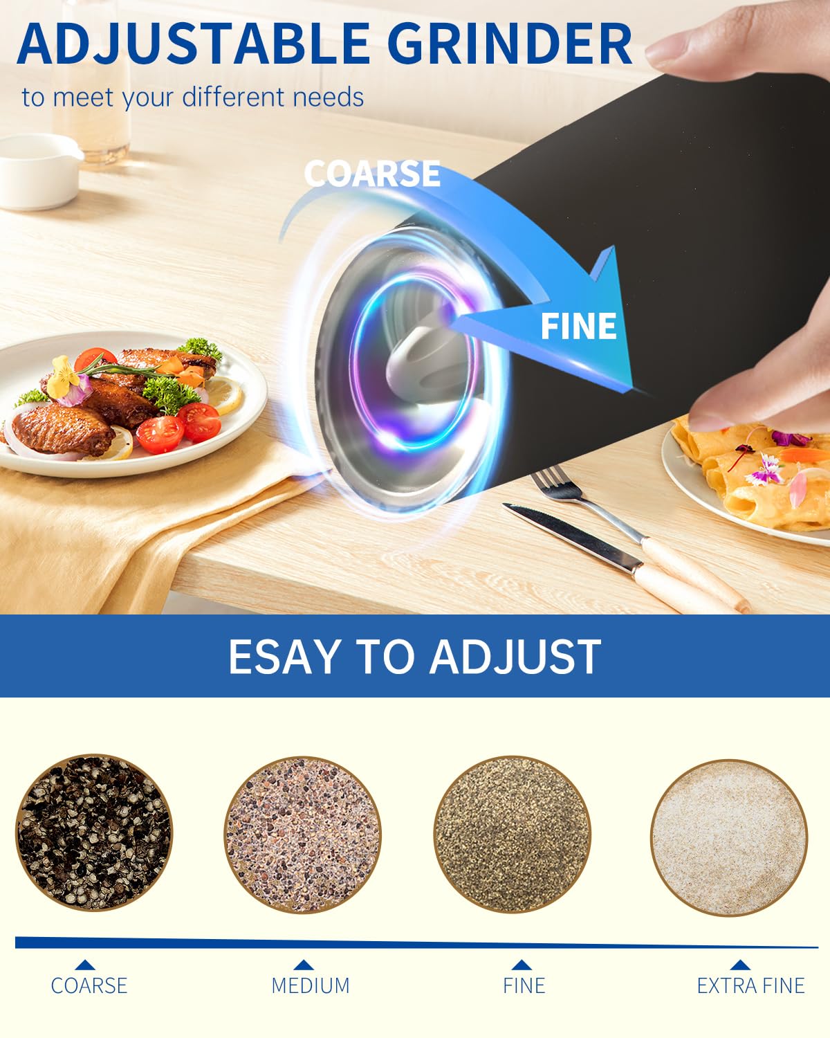 CIRCLE JOY Electric Gravity Salt and Pepper Grinder Set, Battery-Powered 135ml Refillable Automatic Salt and Pepper Shaker for Home, BBQ (Batteries Included), Adjustable Coarseness & LED Light