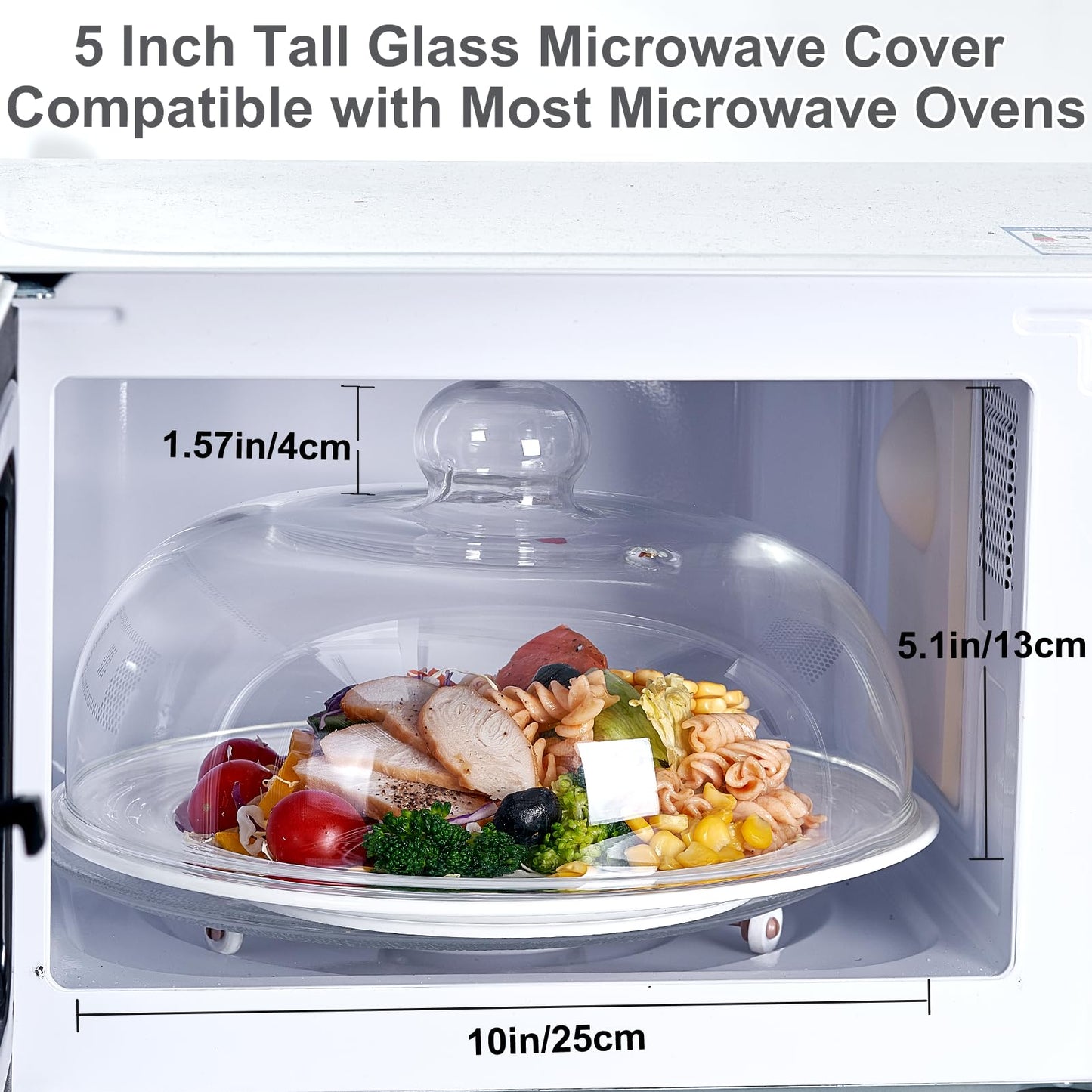 10 Inch Borosilicate Glass Microwave Splatter Cover for Food, All Glass Tall Splatter Guard Microwave Plate Light Serving Dish Covers Lid with Handle for Heating Food