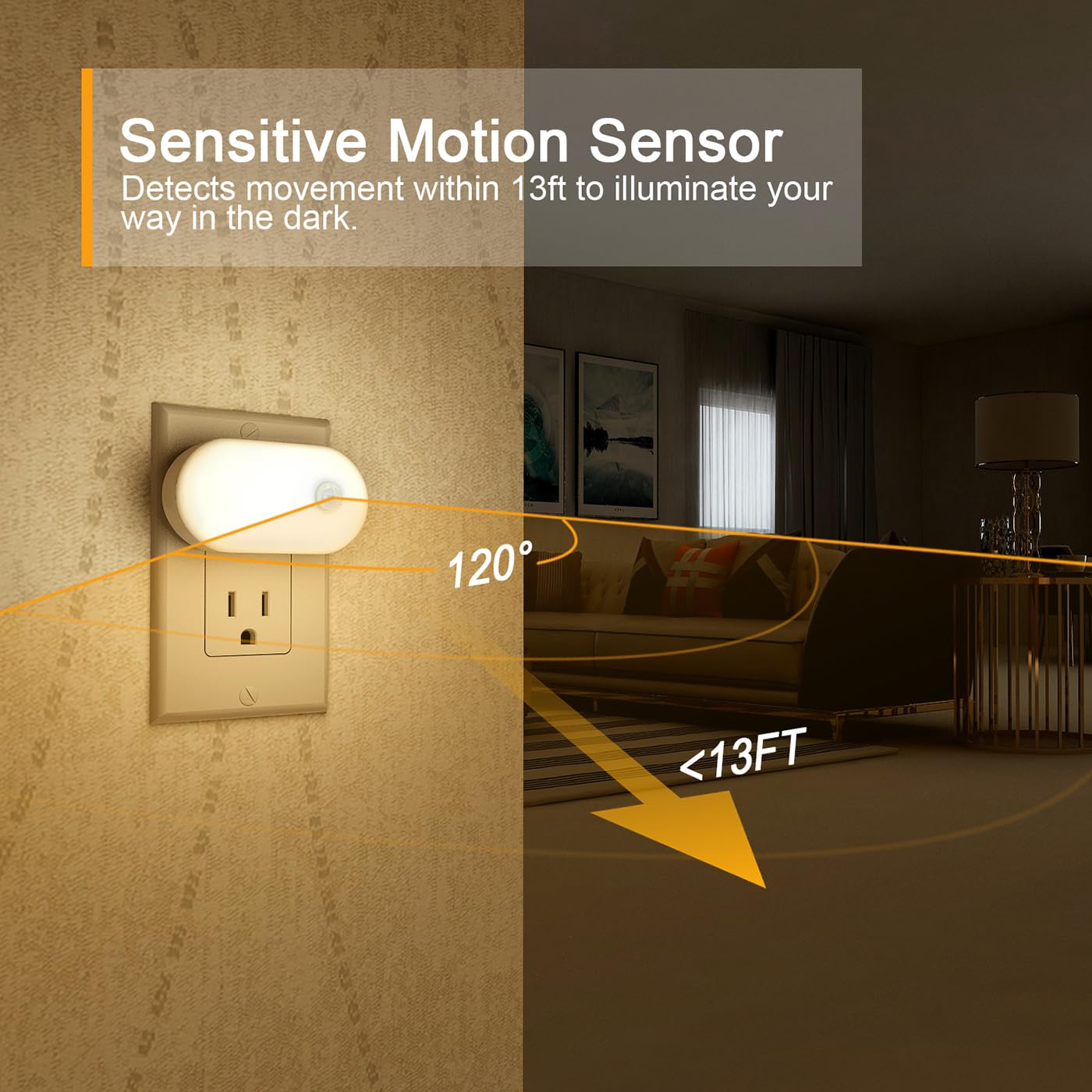Lyridz Motion Sensor Night Light, Superior Bright 1-120LM Plug-in Nightlight Smart Warm White LED Light with Stepless Adjustable Brightness for Bedroom, Kitchen, Stairs, Hallway, 6 Pack