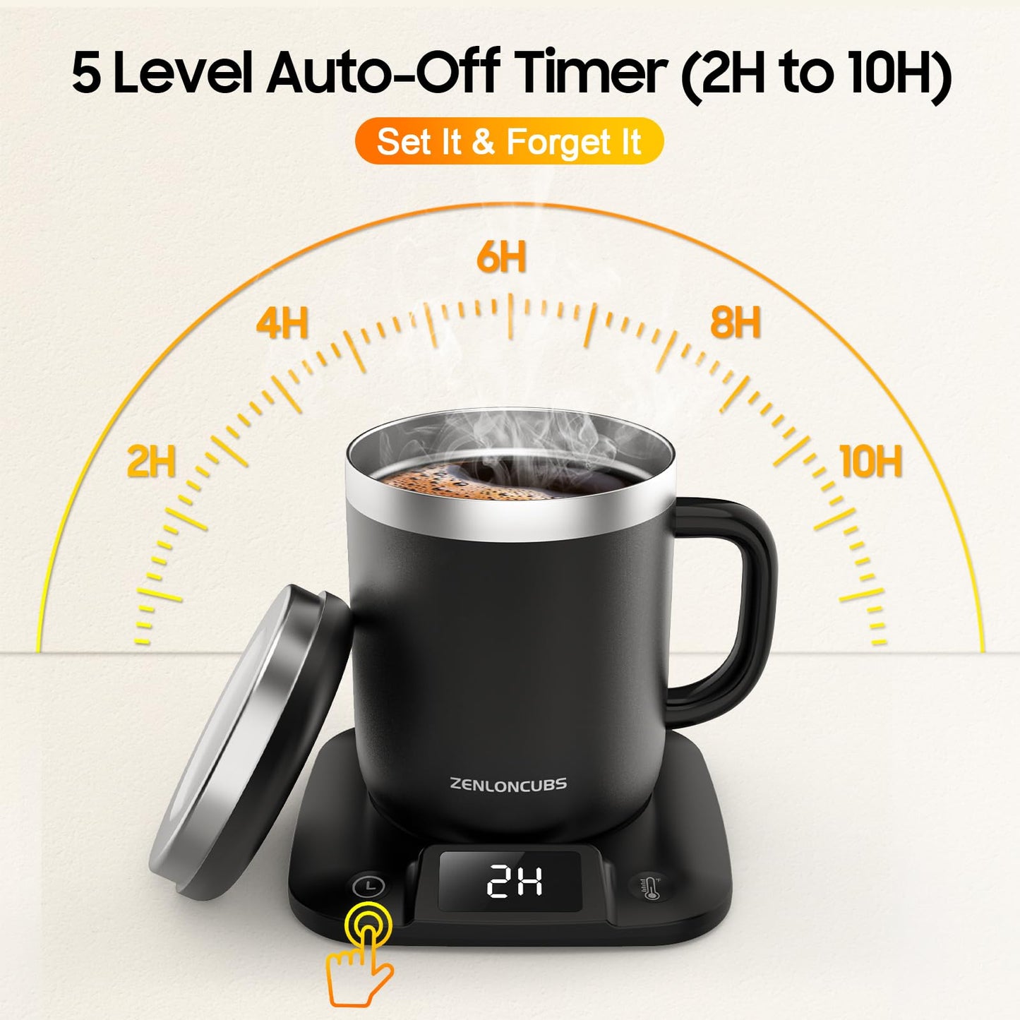 Smart Electric Heated Coffee Mug with Temperature Control, 5 Settings & Display, Auto Shut-Off, Fast Heating Warmer Set with Stainsteel Coffee Mug (17oz-Black)