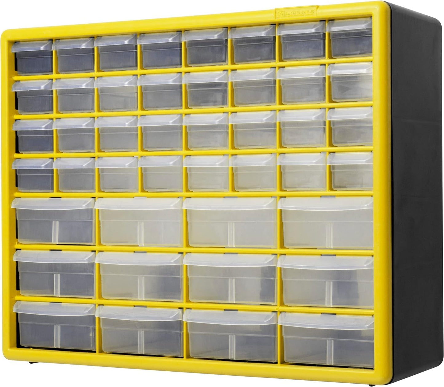 Akro-Mils 10144 44-Drawer Plastic Drawer Storage Cabinet for Garage Organization, Building Bricks Storage, Teacher Toolbox, Makeup Organizer, and More, 20-Inch W x 6-Inch D x 16-Inch H, Yellow
