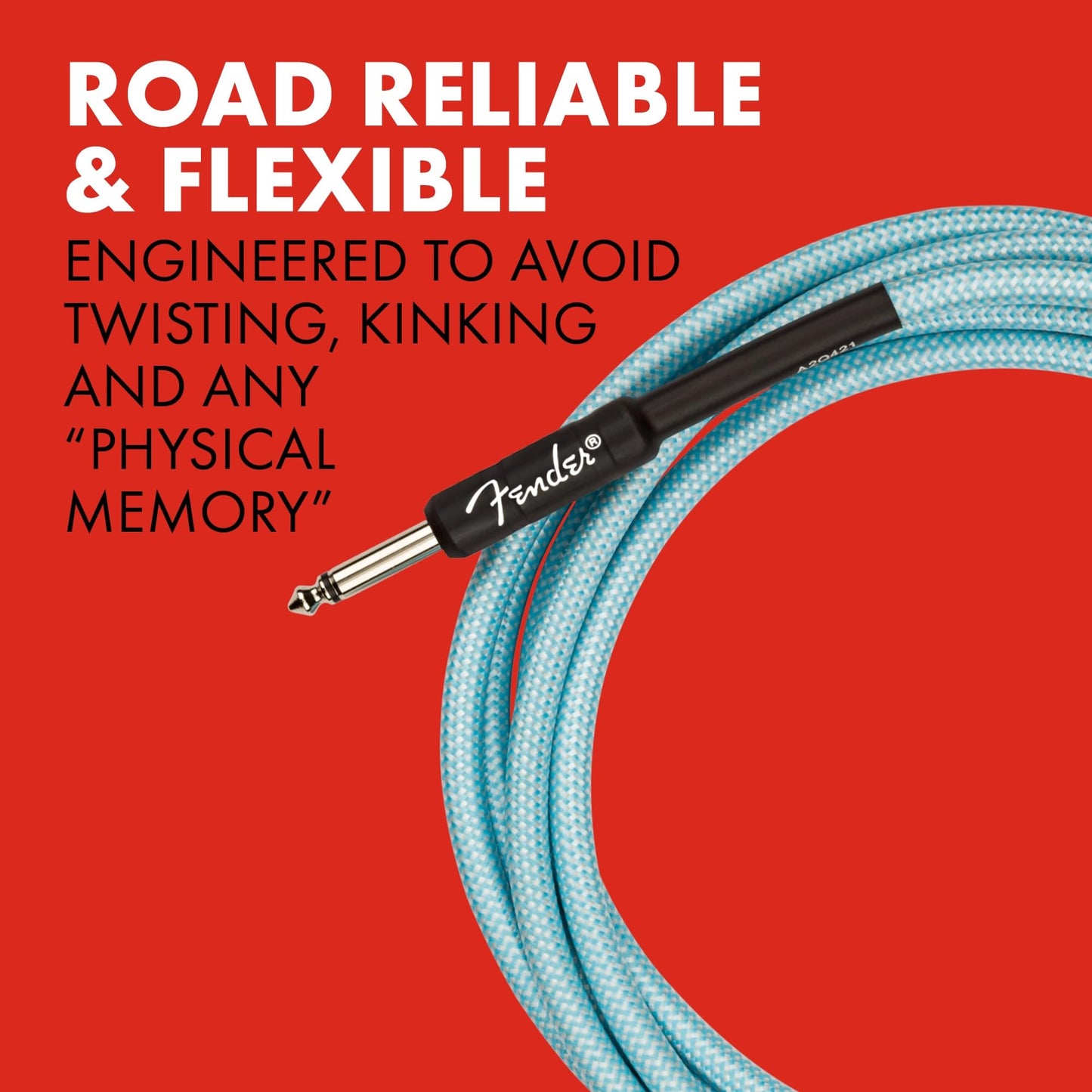 Fender Professional Series Tweed Instrument Cable, Guitar Cable, Guitar Accessories, Straight/Straight, Spiral Shielding for an Anti-Kinking Design, Daphne Blue, 10ft